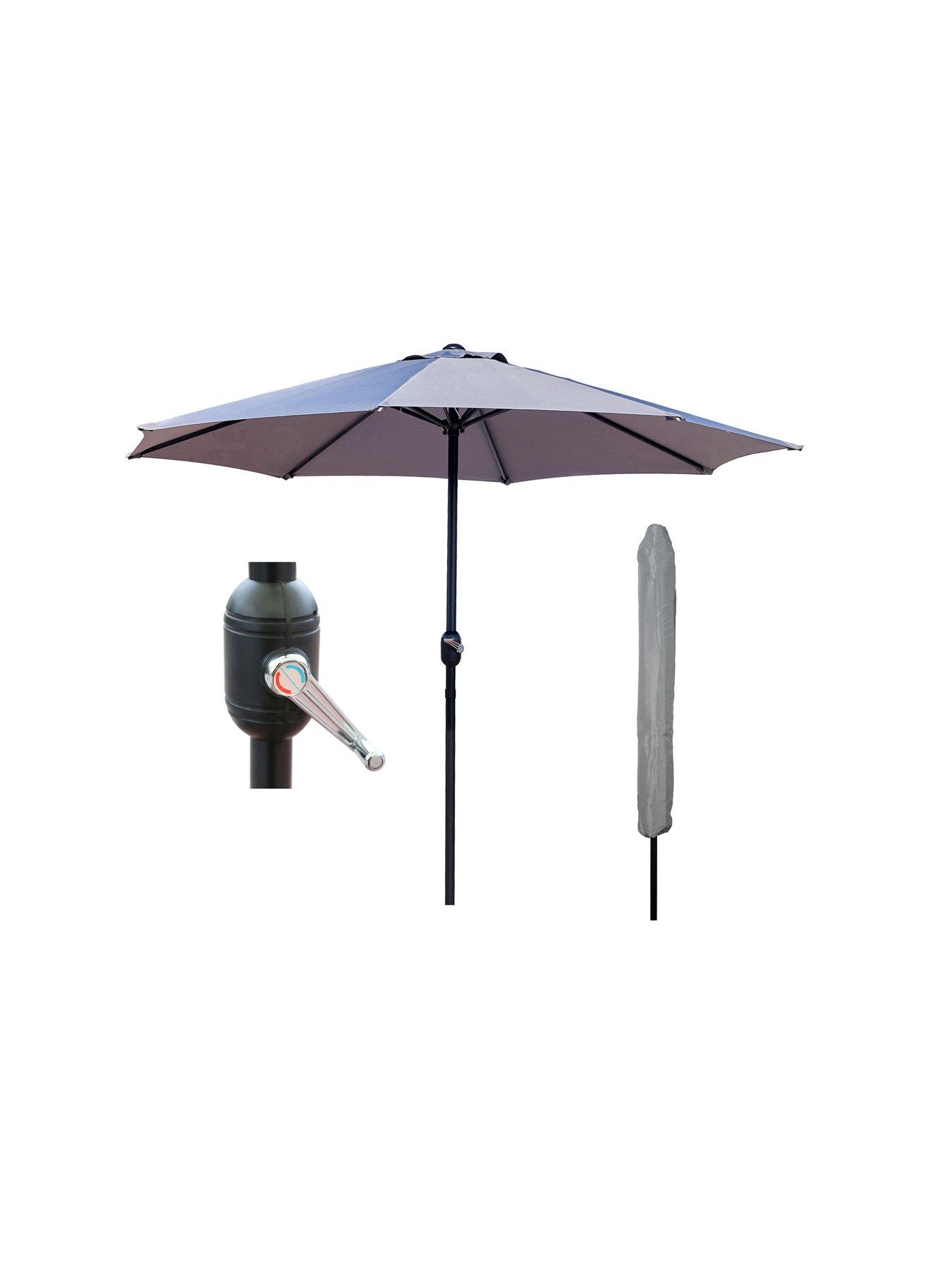 undefined Light Grey Garden Table Parasol Umbrella 2.7M with Crank Handle, UV40 Protection, Includes Protection Cover - Robust Steel