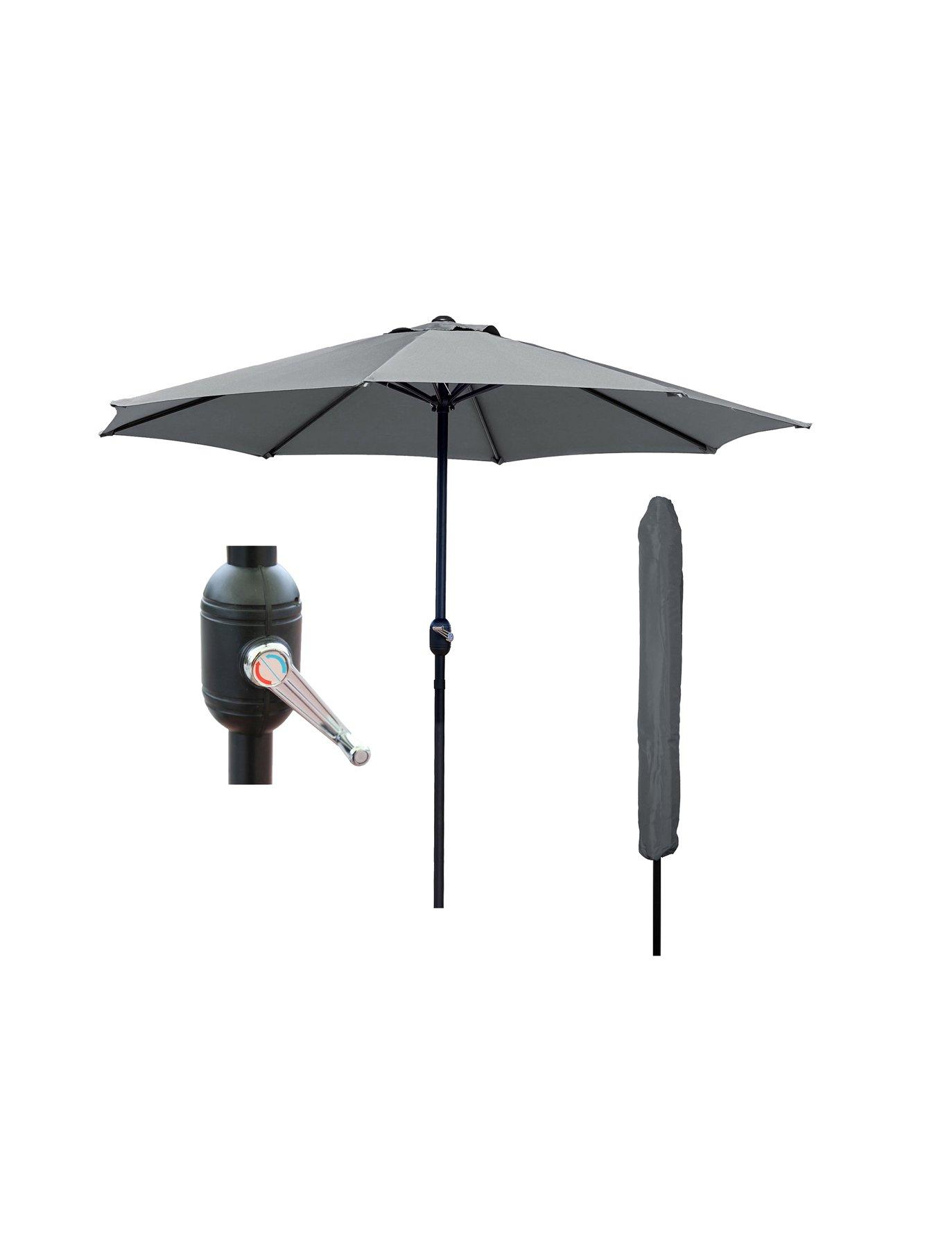 undefined Dark Grey Garden Table Parasol Umbrella 2.7M with Crank Handle, UV40 Protection, Includes Protection Cover - Robust Steel