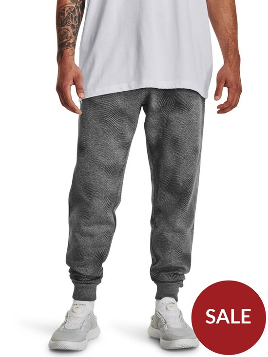 front image of under-armour-mens-training-rival-fleece-printed-joggers-grey