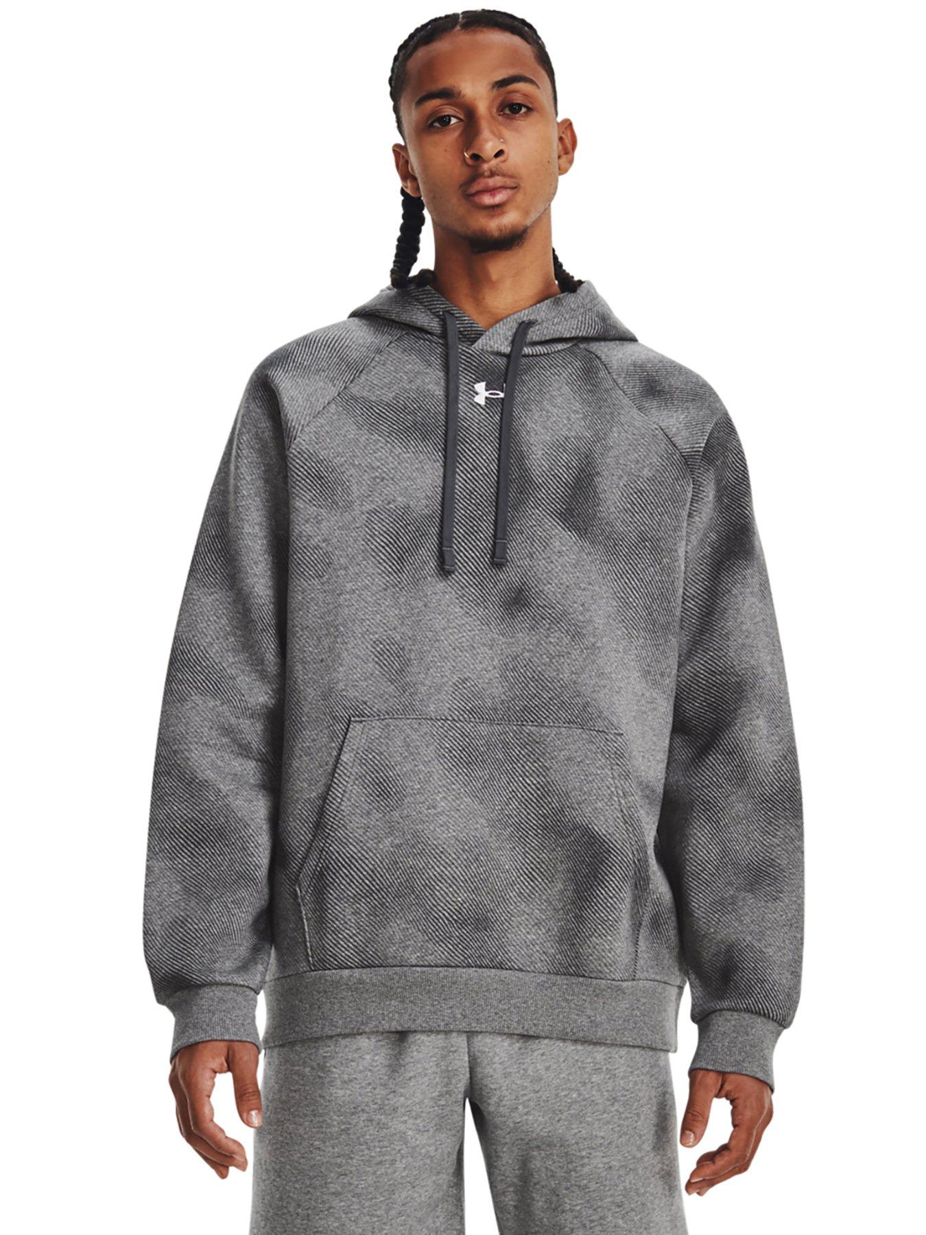 UNDER ARMOUR Mens Training Rival Fleece Printed Hoodie Grey