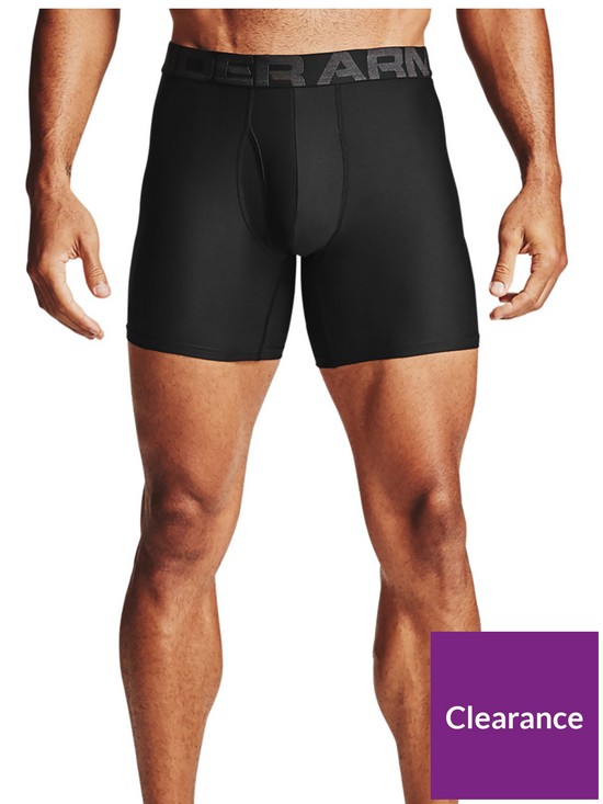 front image of under-armour-tech-6in-boxers-2-pack-black
