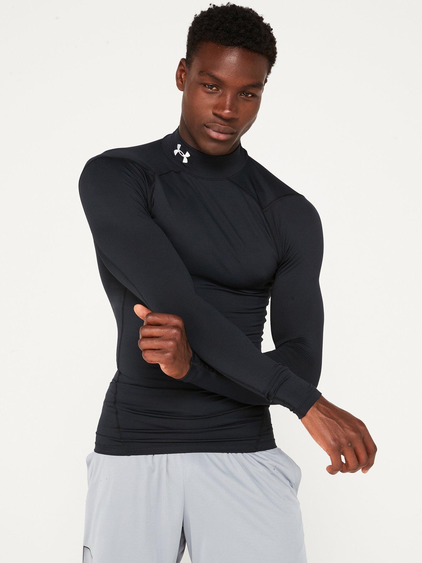 undefined Mens Training Cold Gear Armour Comp Mock L/S T-Shirt - Black/White