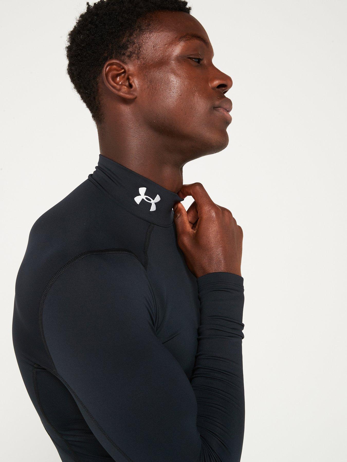  image of under-armour-mens-training-cold-gear-armour-comp-mock-ls-t-shirt-blackwhite