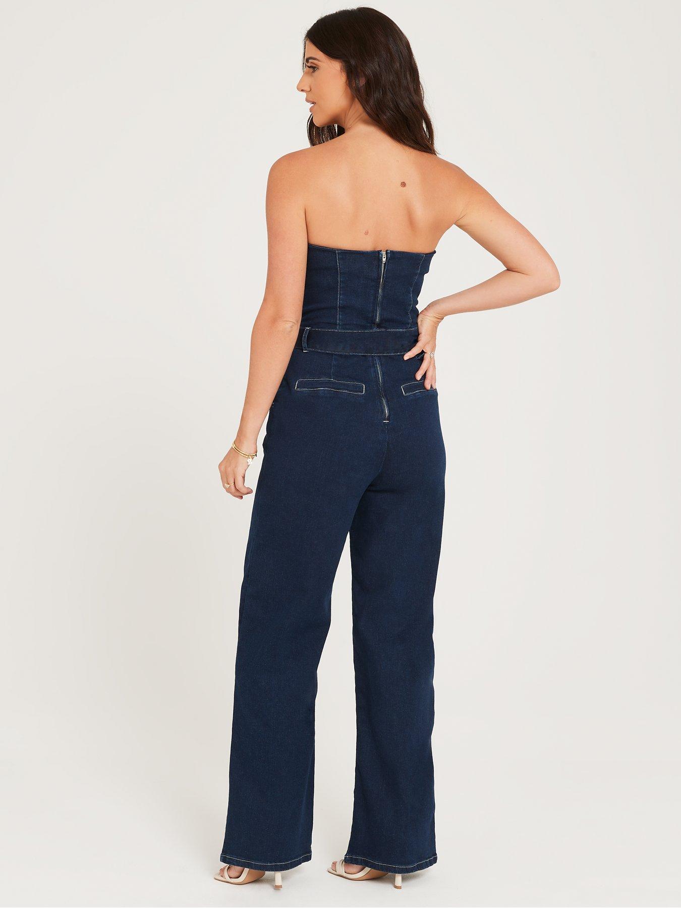 x V by Very Bandeau Denim Jumpsuit Dark Blue
