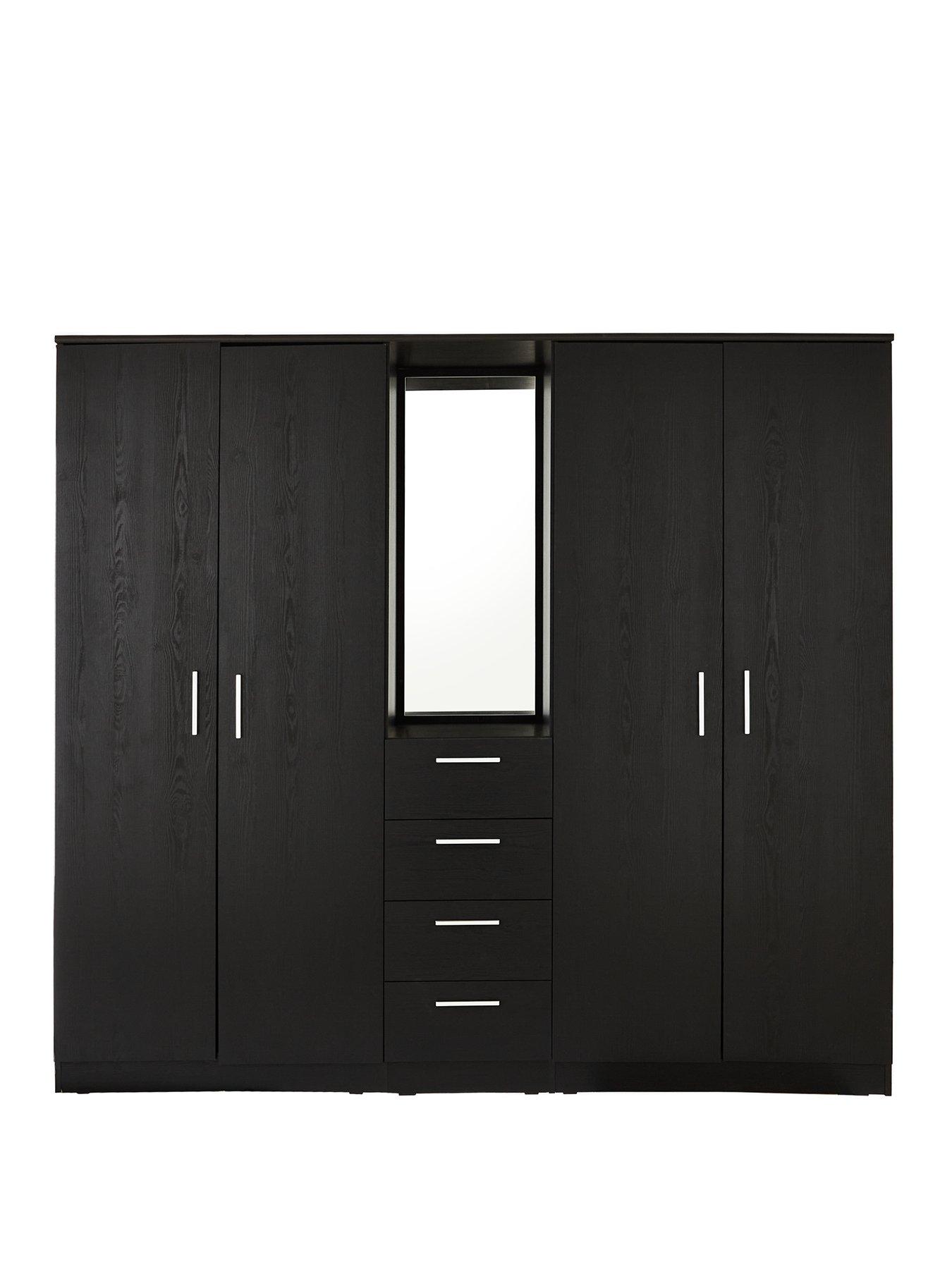 Image 2 of 7 of Very Home Panama 4 Door,&nbsp;4 Drawer Combi Fitment Wardrobe with Mirror - Black&nbsp;- FSC&reg; Certified