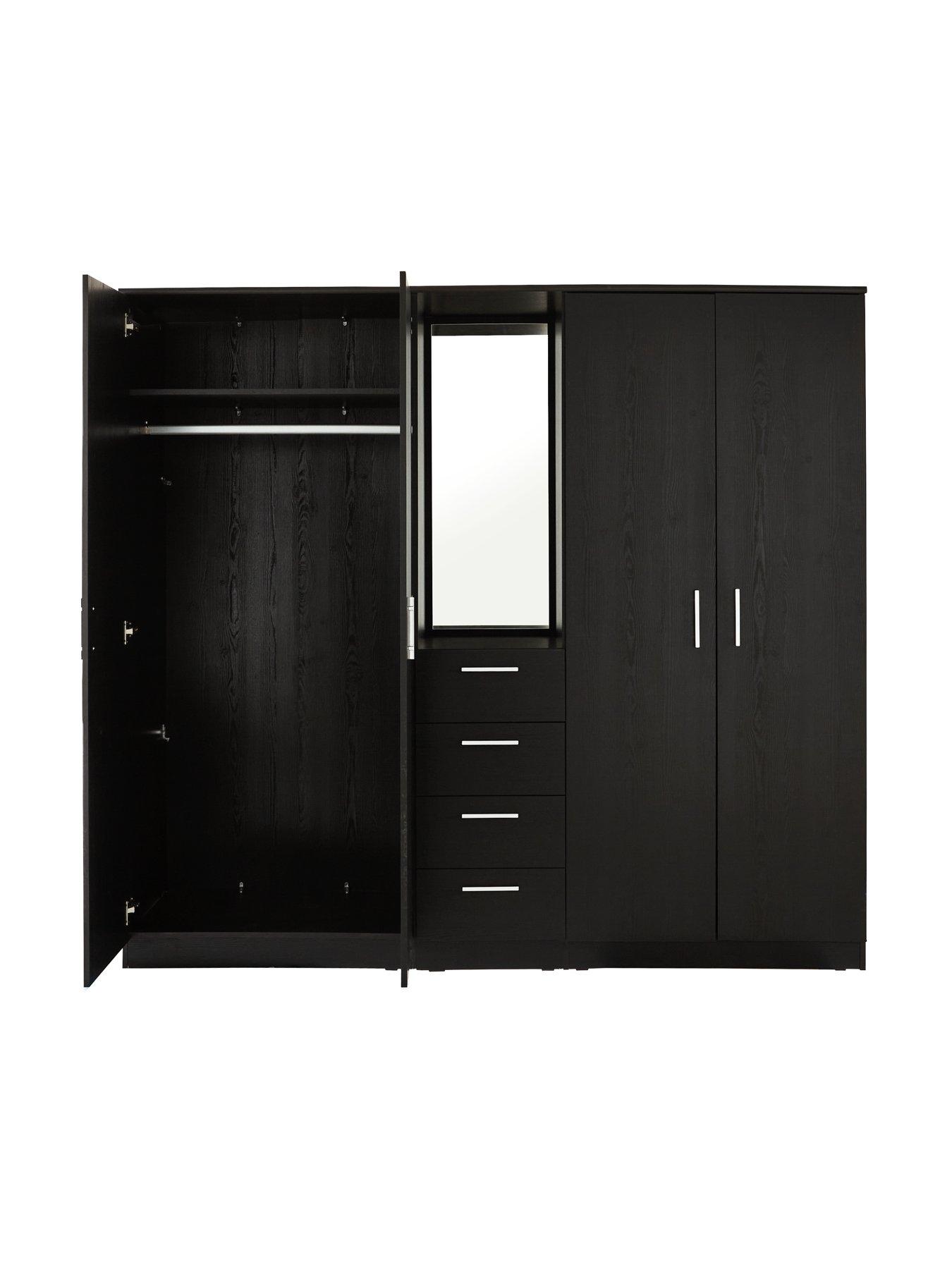 Image 4 of 7 of Very Home Panama 4 Door,&nbsp;4 Drawer Combi Fitment Wardrobe with Mirror - Black&nbsp;- FSC&reg; Certified