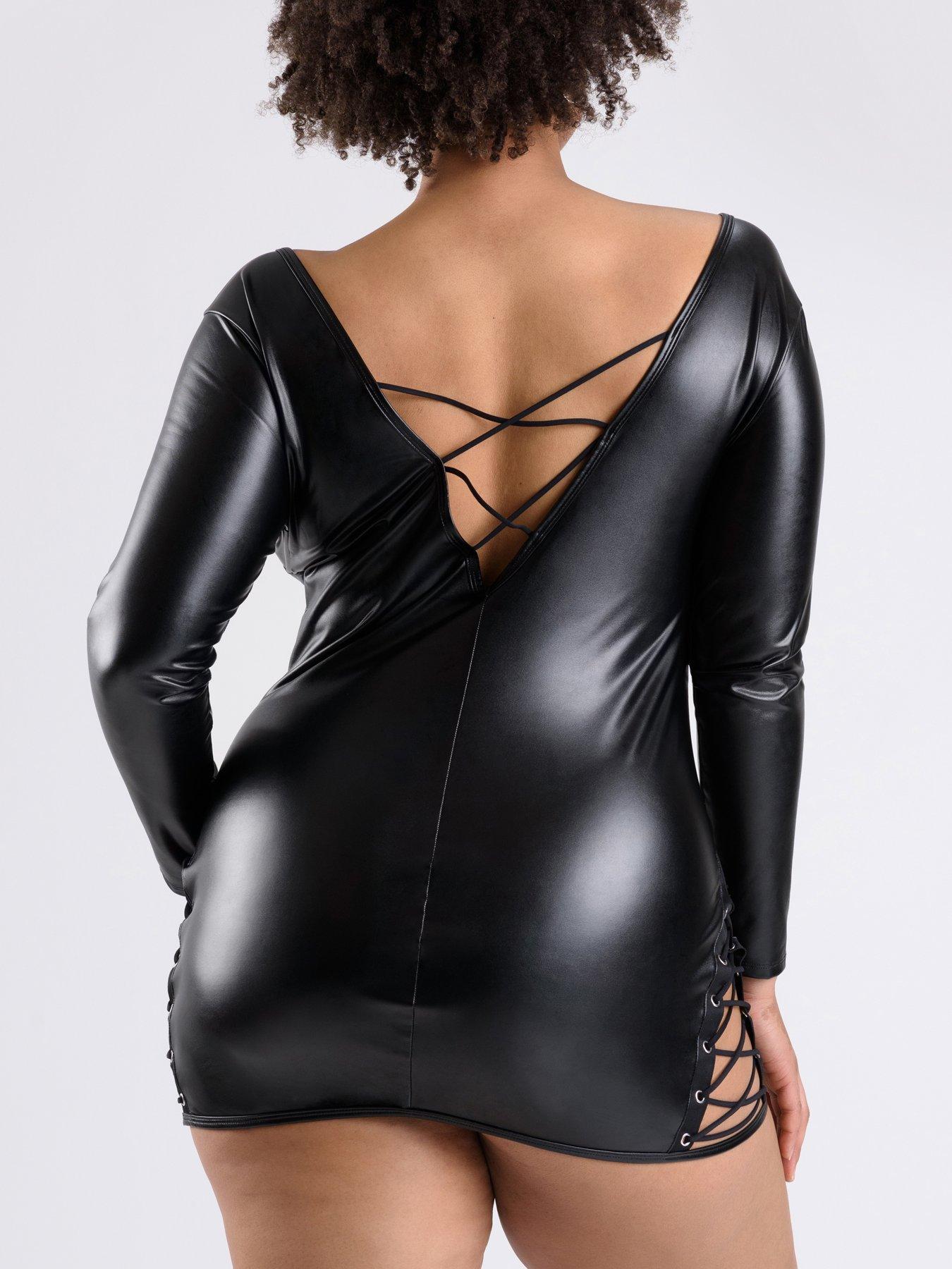 stillFront image of lovehoney-curve-fierce-plus-size-lace-up-long-sleeved-dress