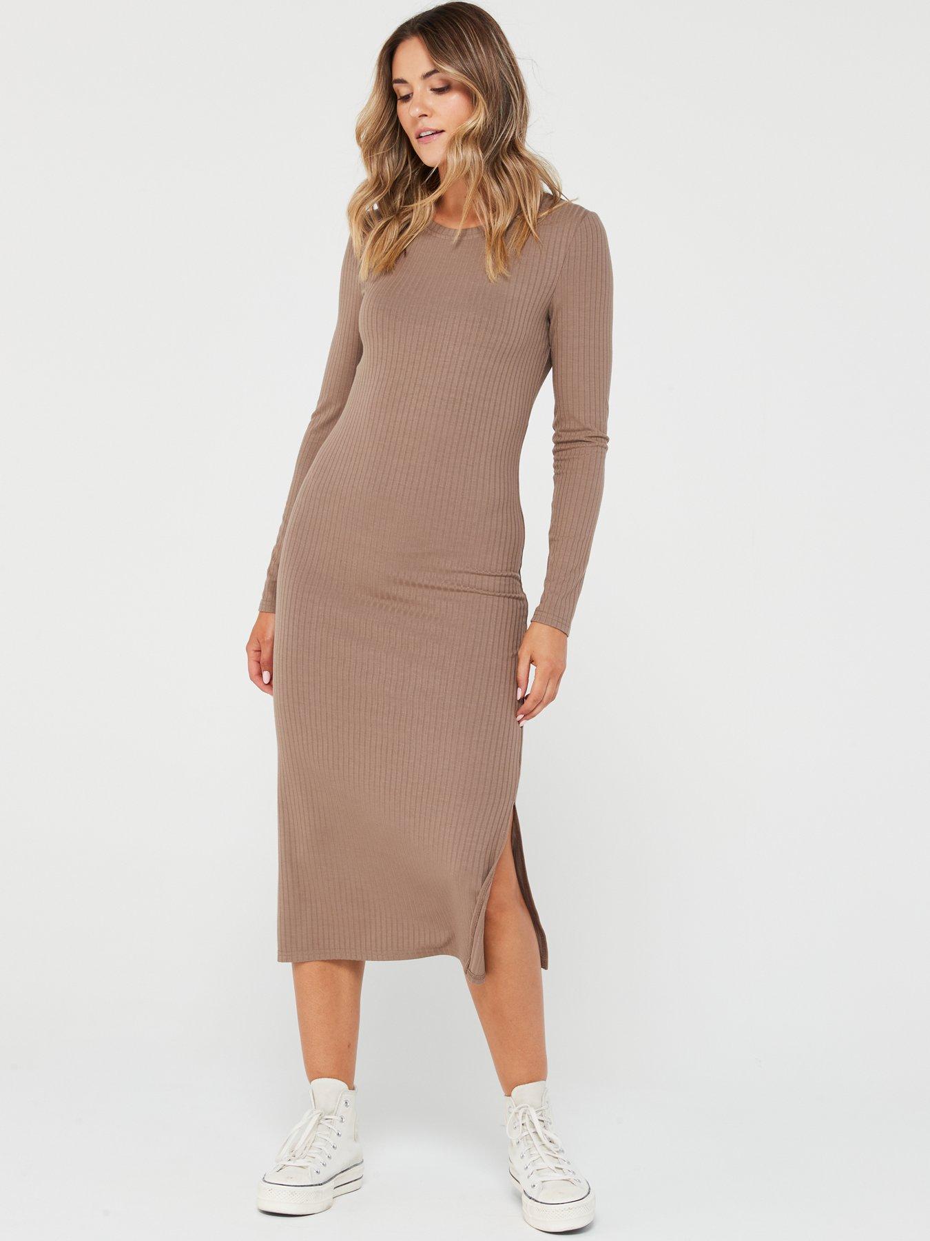 Slinky Jacquard Viscose Split Detail Knit Midaxi Dress