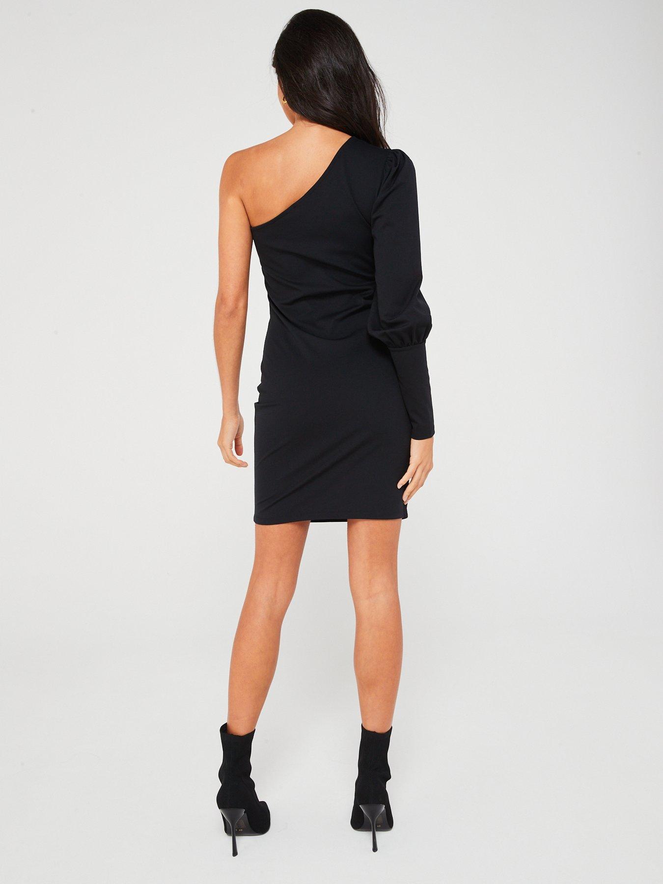 image of vila-savannah-one-shoulder-dress-black