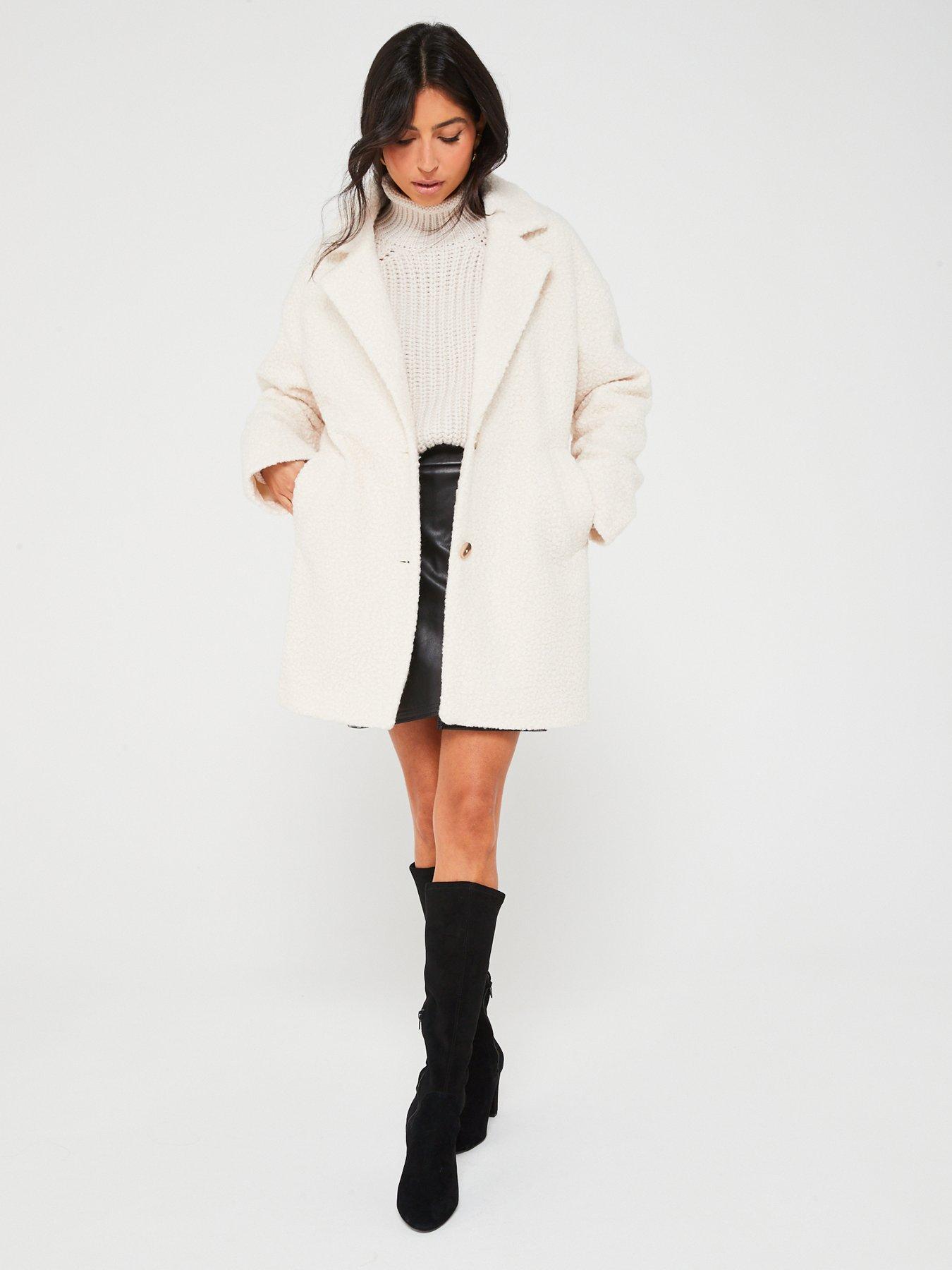 Long Sleeve Oversize Teddy Coat Cream