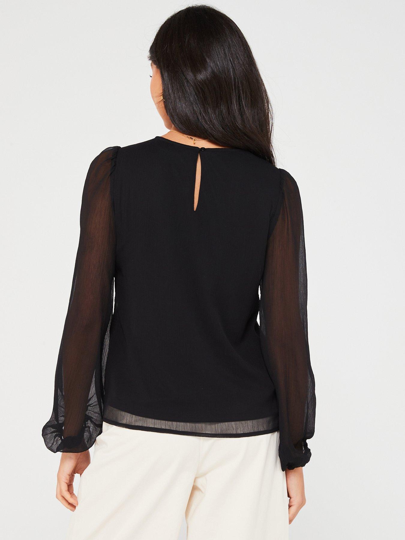 Vila Falia Sheer Sleeve Blouse - Black