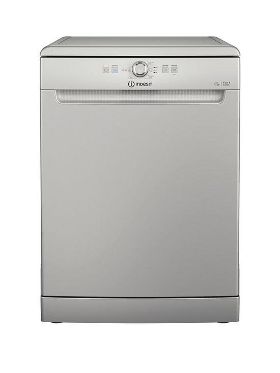 front image of indesit-d2fhk26s-fullsize-14-place-setting-freestanding-dishwasher-silver