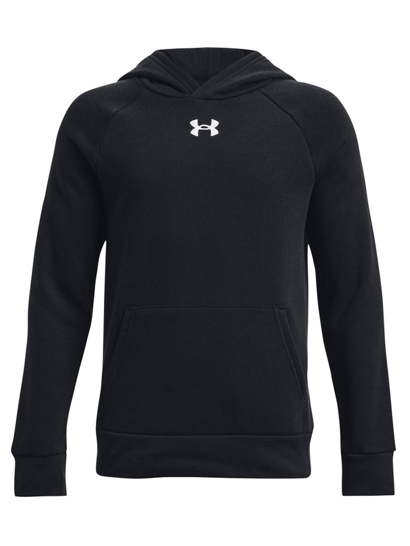 UNDER ARMOUR Girls Rival Fleece Crop Hoodie - Black/White