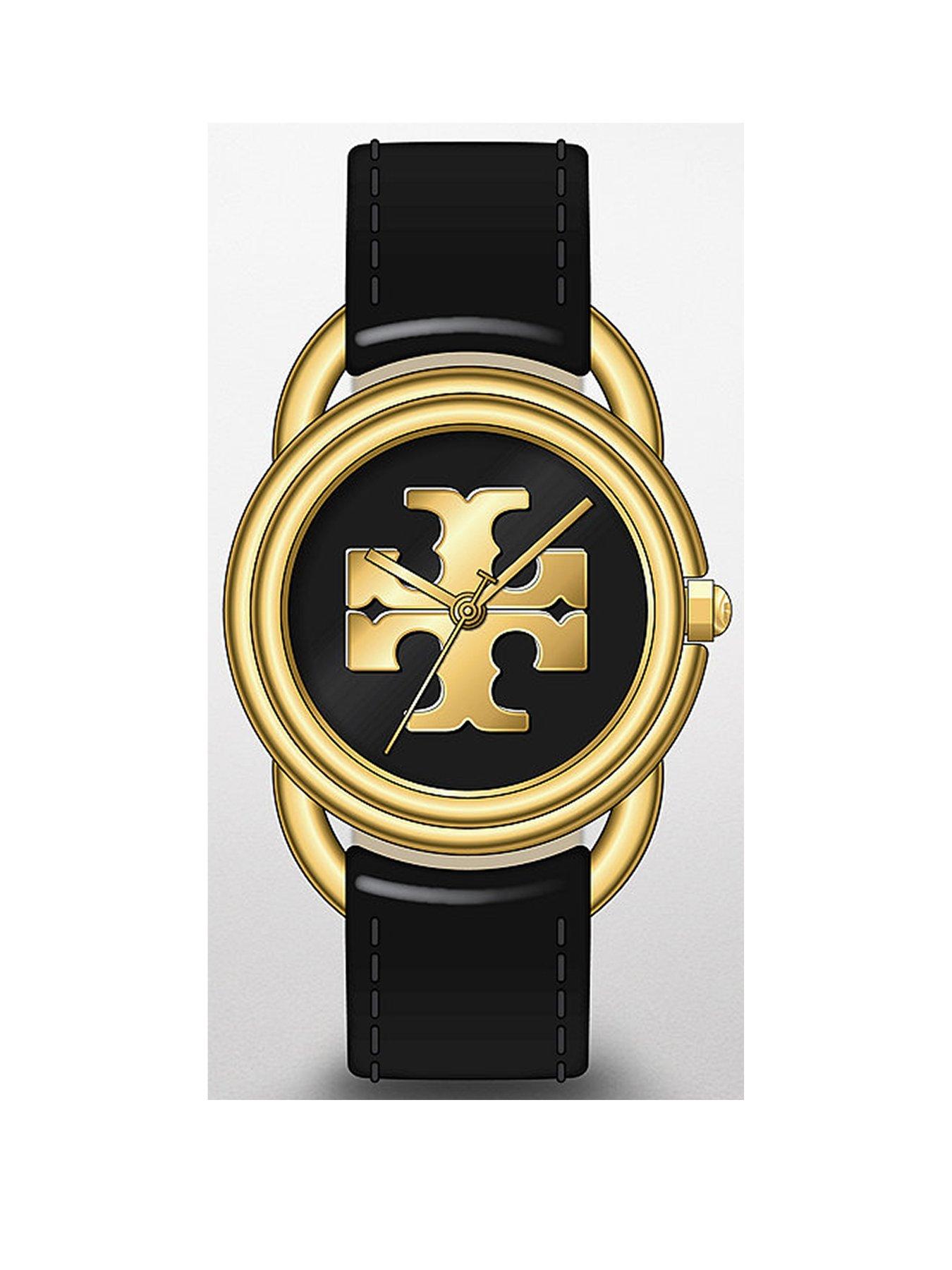 Tory Burch The Miller Black Leather Strap Watch littlewoods