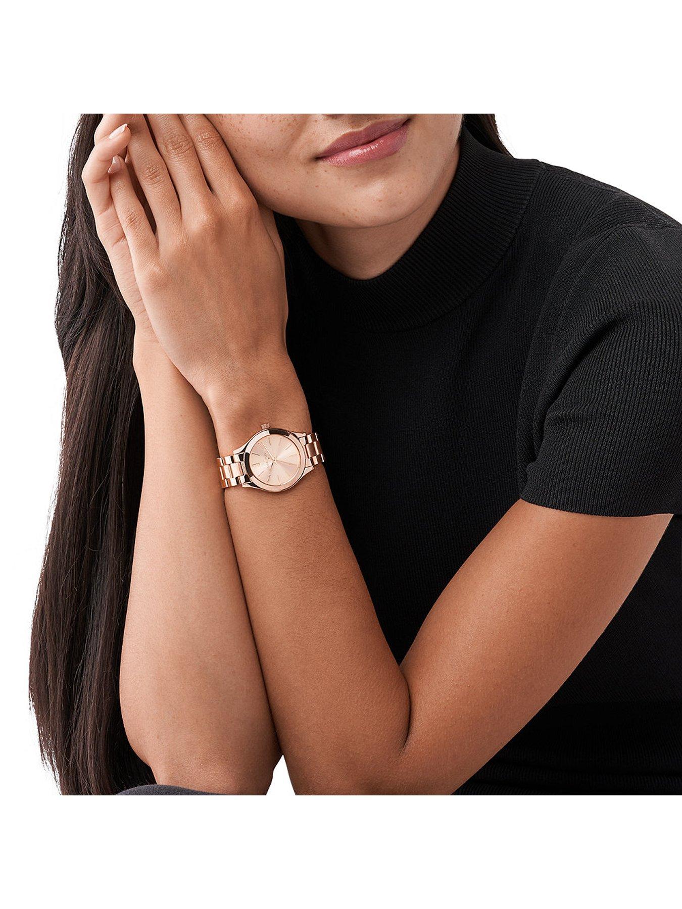 Michael kors watch black best sale rose gold