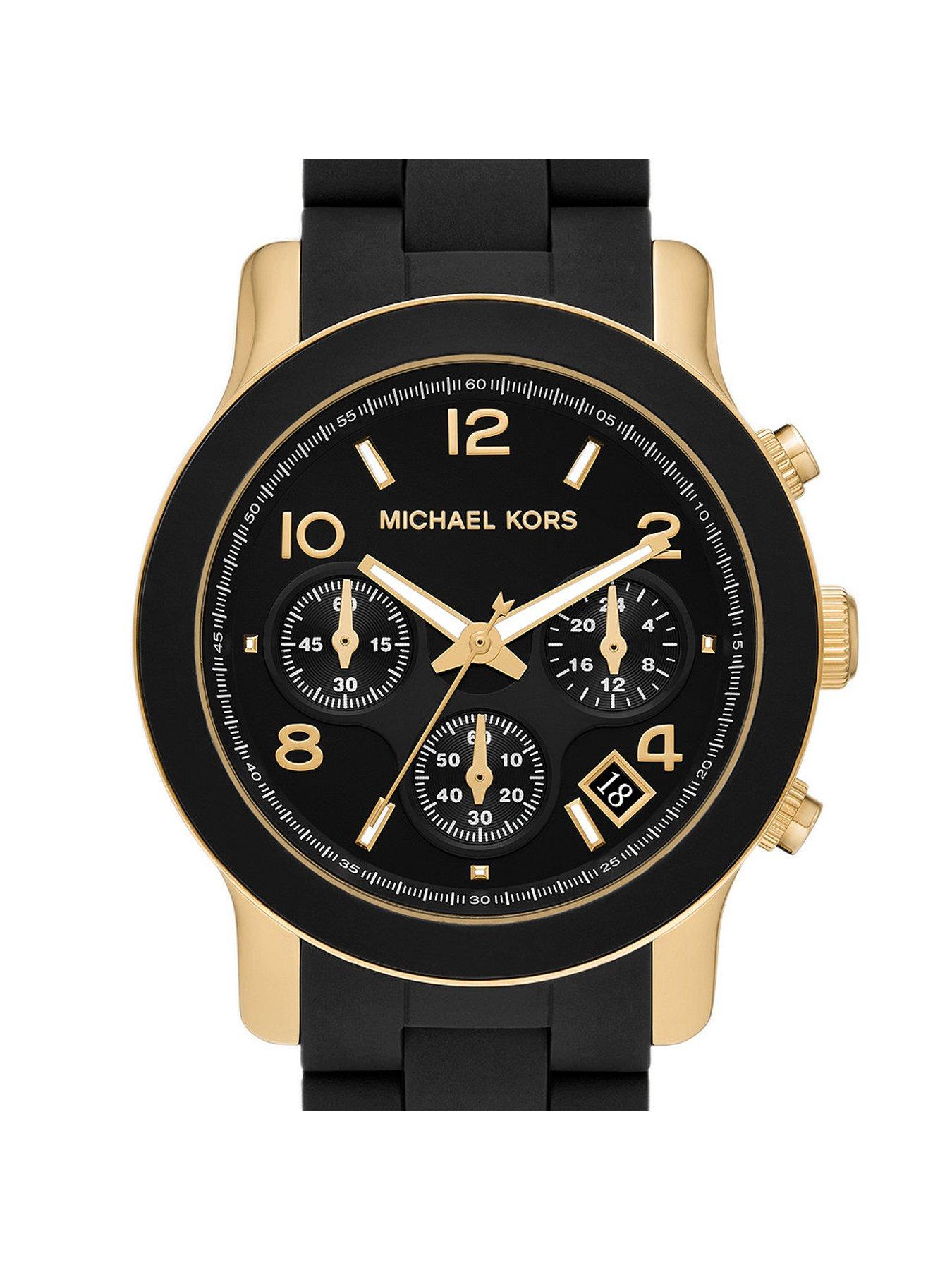Image 4 of 6 of Michael Kors Runway Black Chronograph Gold Tone Case Black Silicone Bracelet Ladies Watch