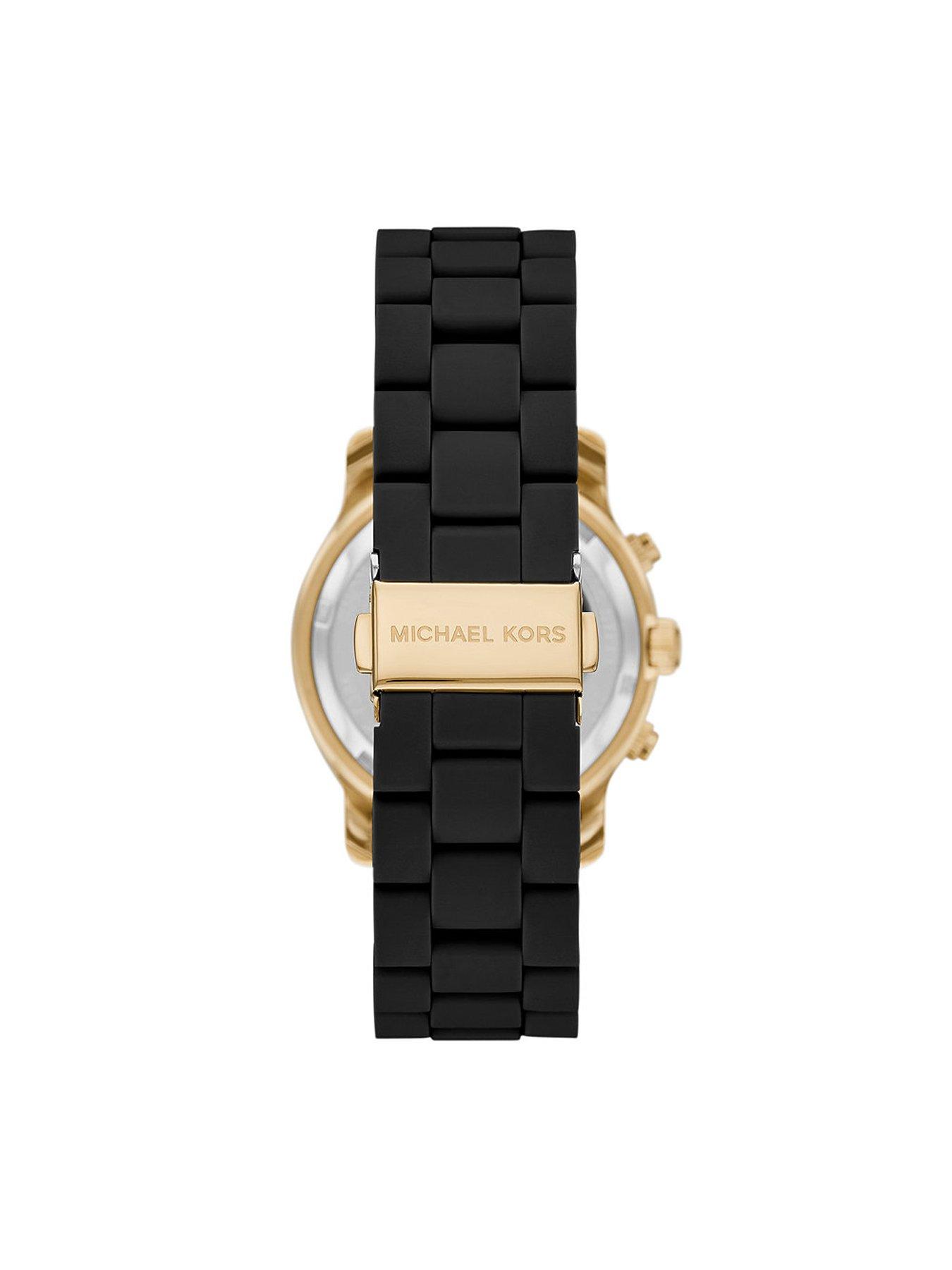 Image 5 of 6 of Michael Kors Runway Black Chronograph Gold Tone Case Black Silicone Bracelet Ladies Watch