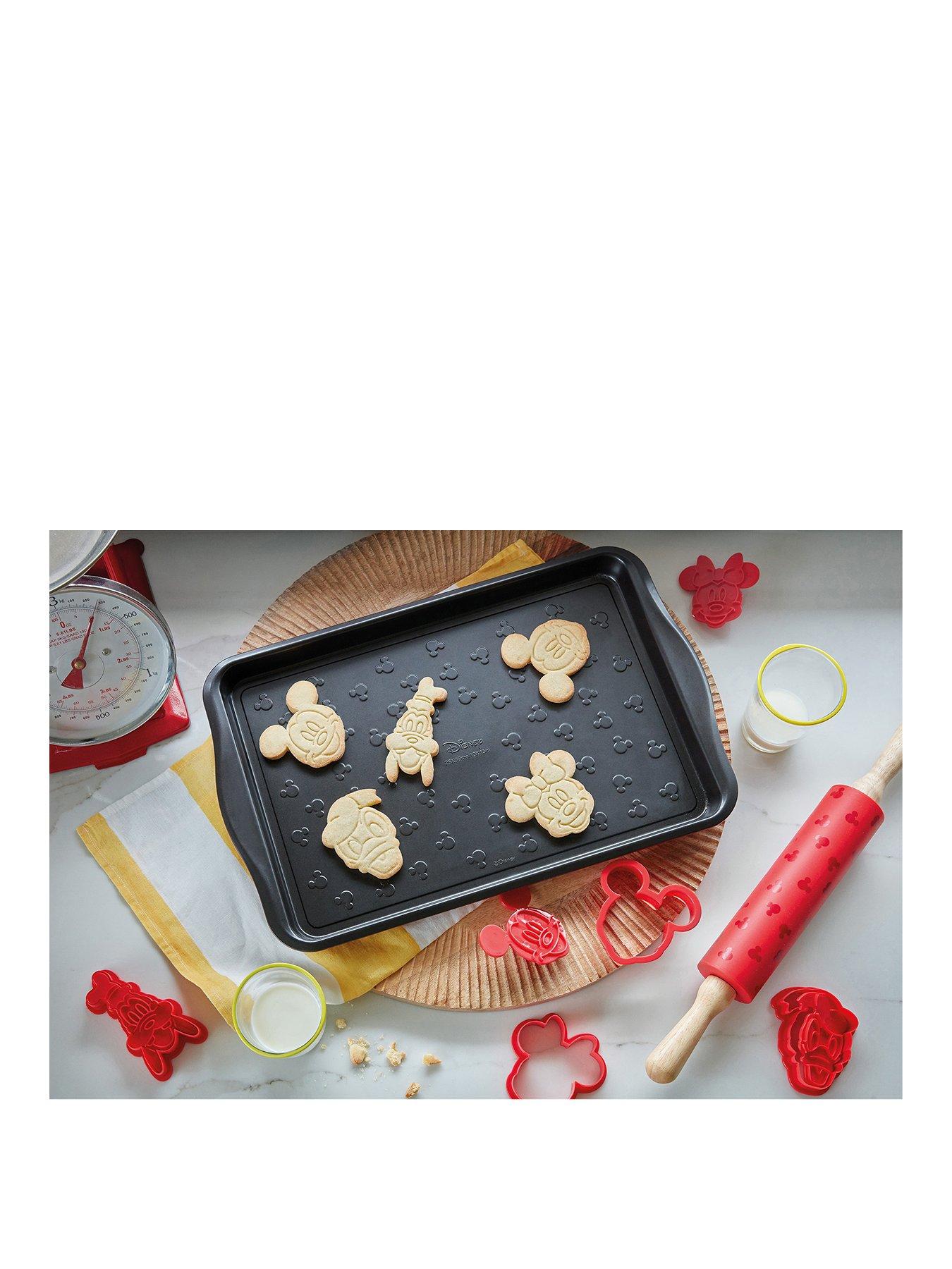 disney-bake-with-mickey-mouse-non-stick-10nbspx-15nbspbaking-tray-set-of-4-cookie-cutters-and-silicone-rolling-pin