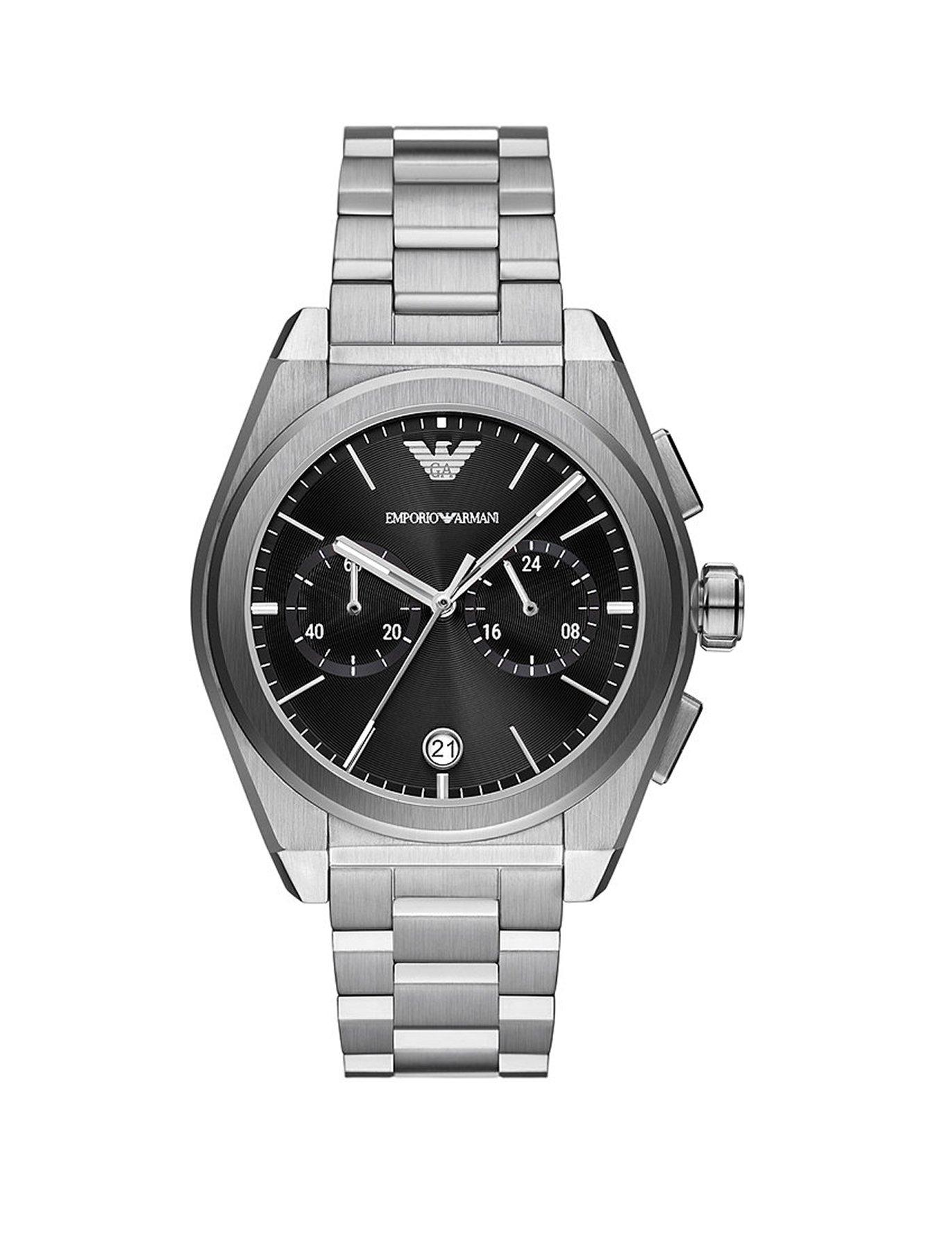 Emporio Armani Men's Black Dial Stainless Steel Chronograph Watch