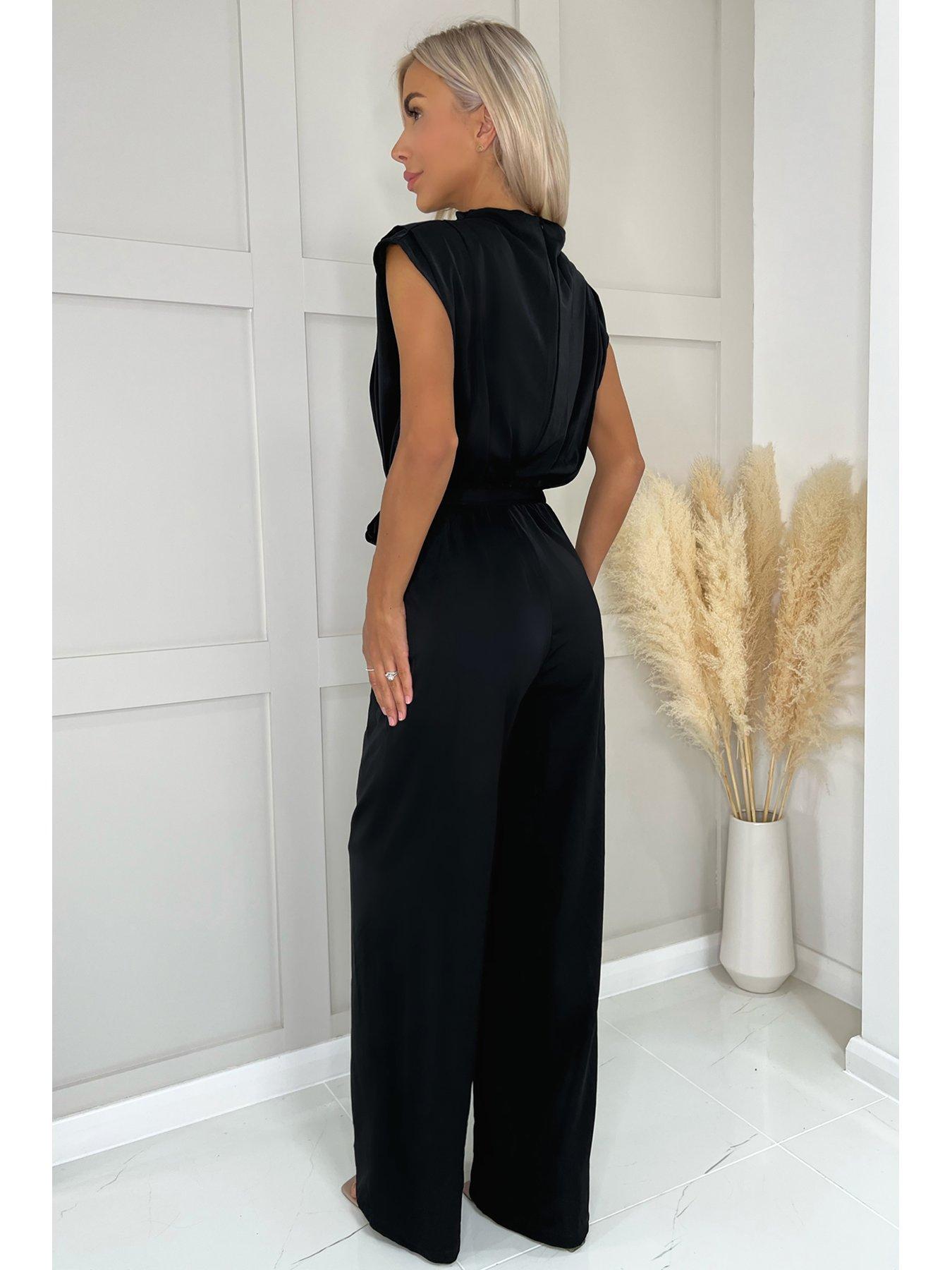 Black jumpsuit tie waist on sale