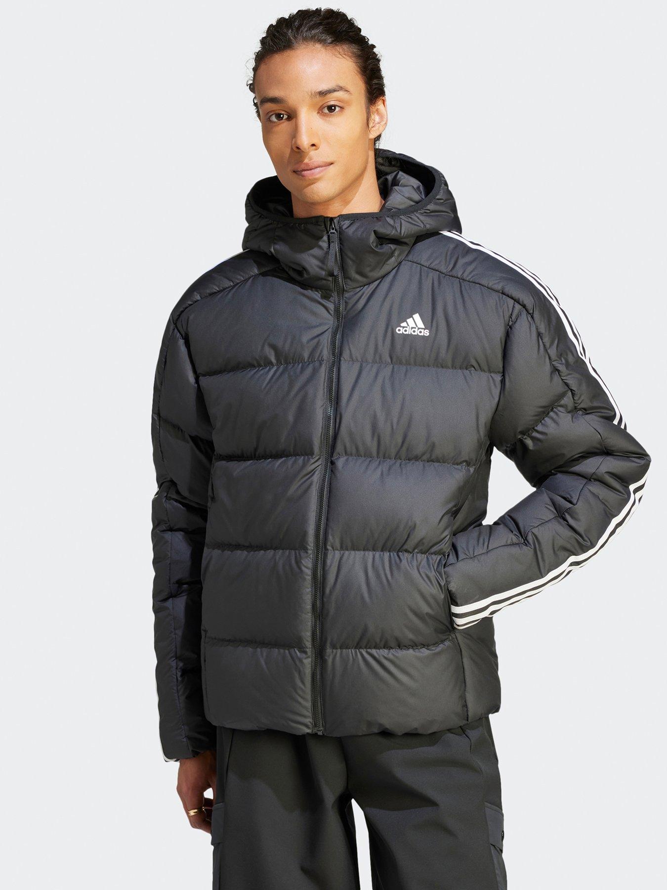adidas Sportswear Essential 3 Stripe Mid Down Jacket (Plus Size) - Black