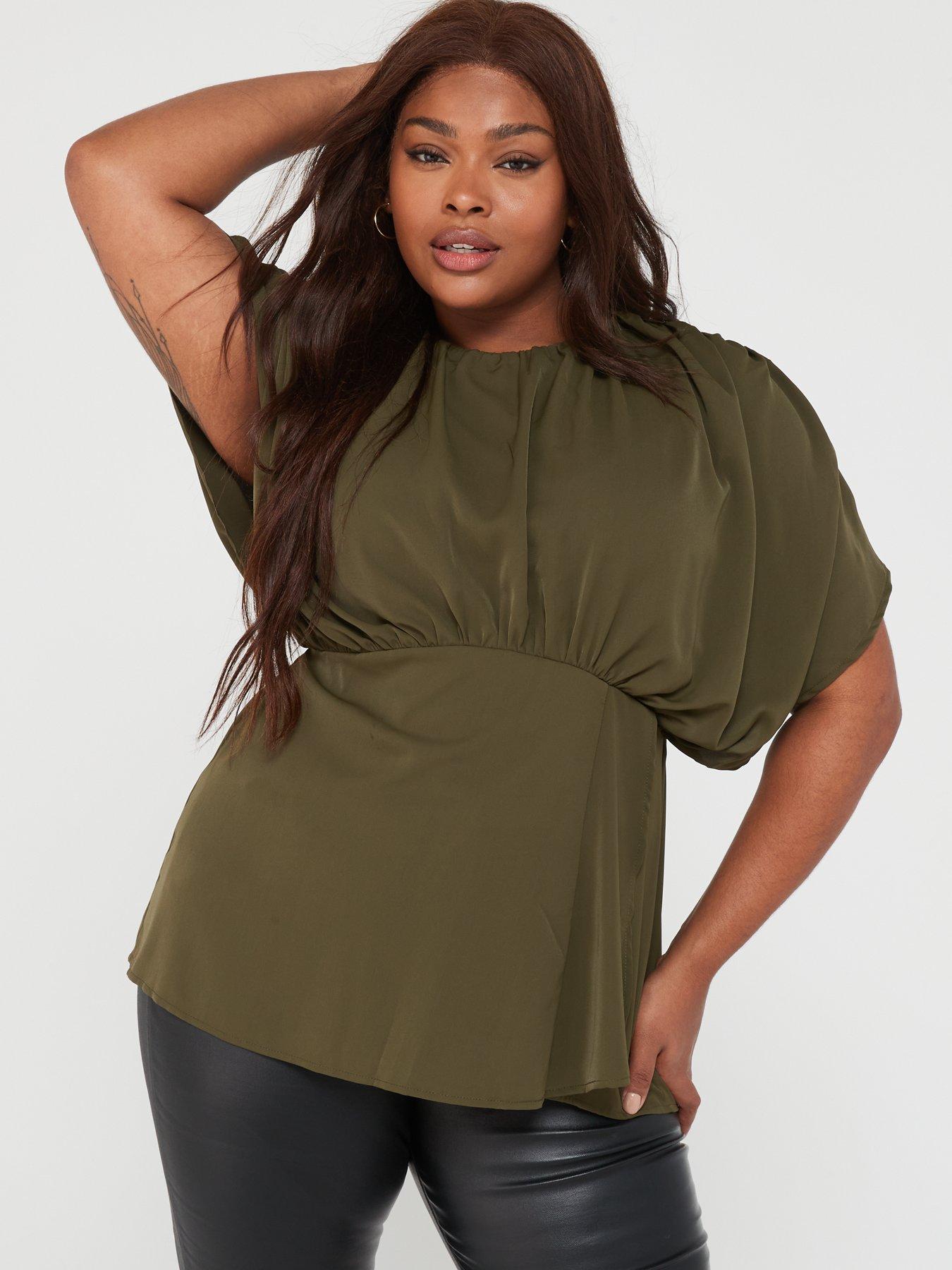 ax-paris-curve-olive-batwing-sleeve-top
