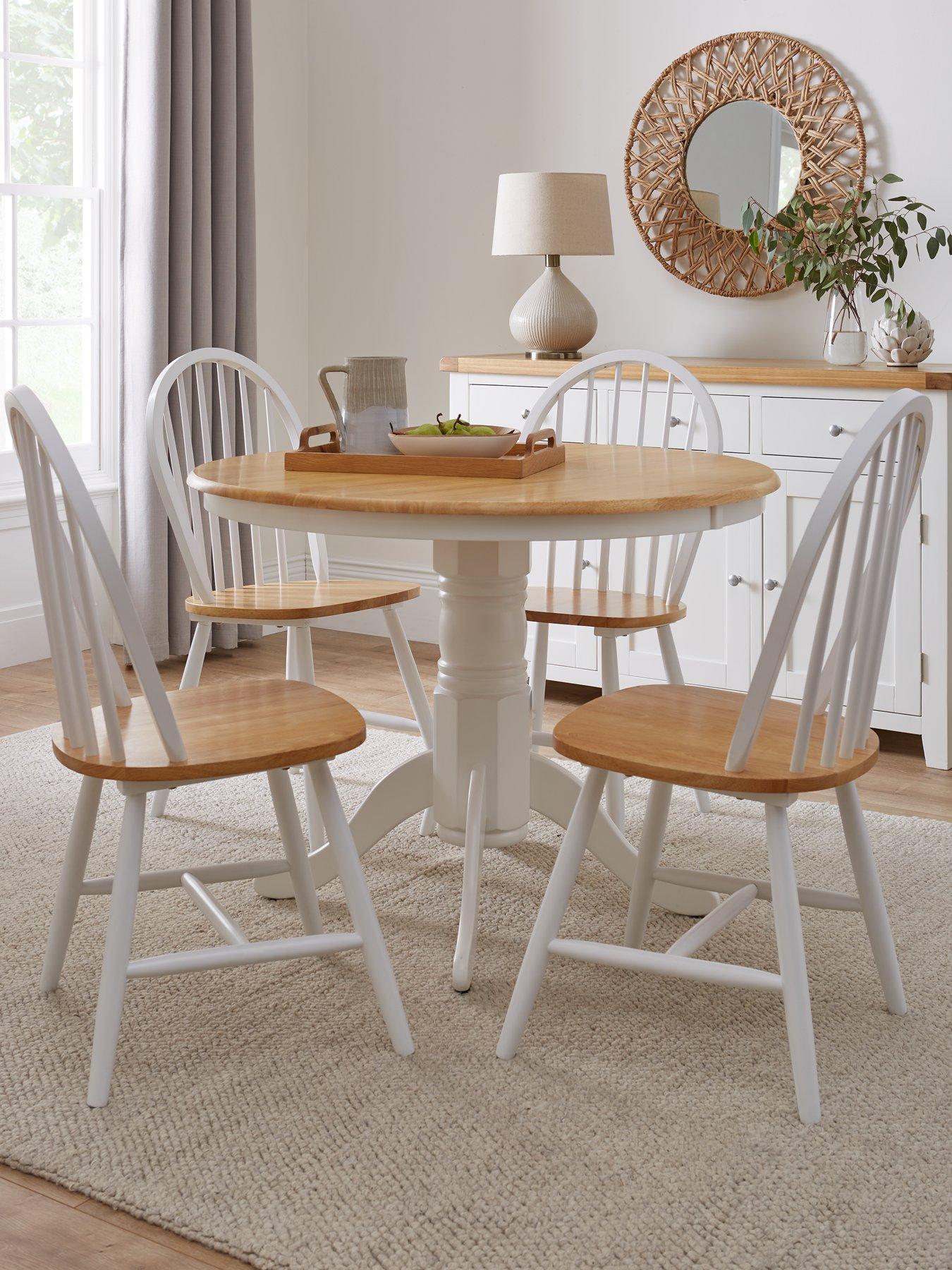 The Very Collection New Rubberwood Fixed Top 100 cm Kentucky Dining Table + 4 Chairs - White