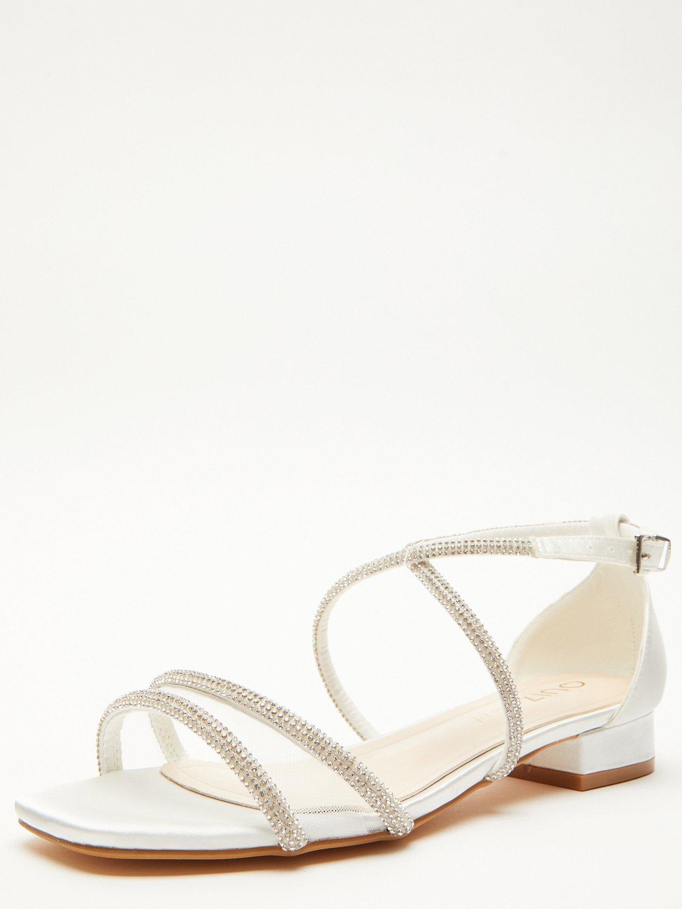 Quiz Wide Fit White Diamante Flat Sandals Littlewoods