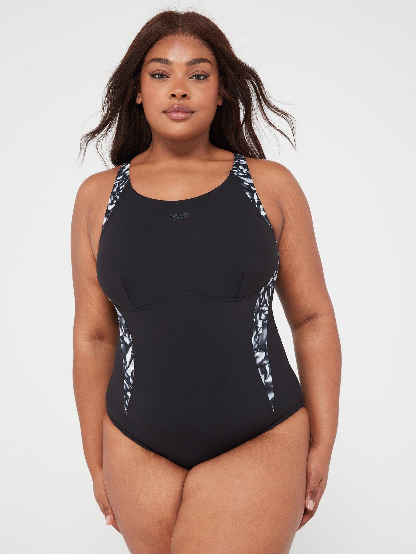 Speedo Curve Shaping Printed Orchid Lustre Swimsuit - Black