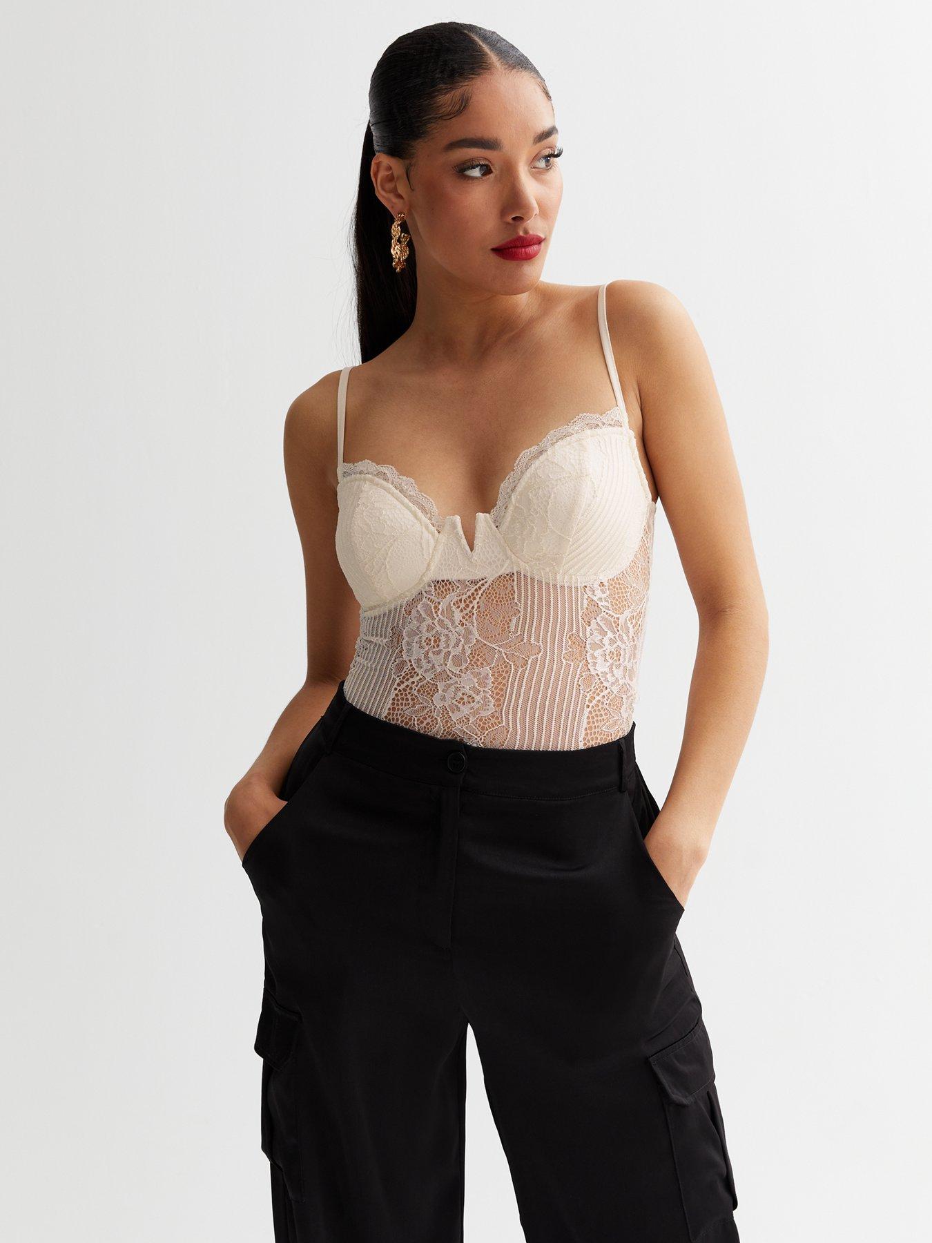 New Look Off White Lace Bustier Bodysuit