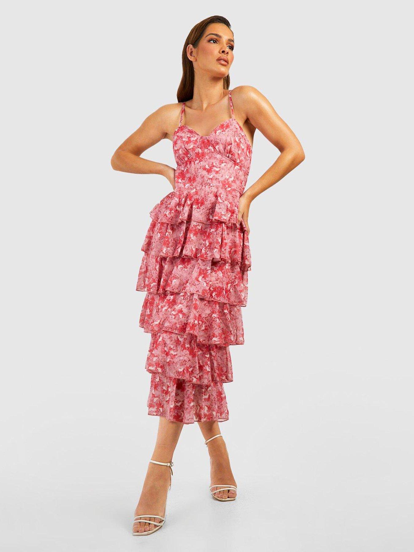 Floral strappy midi outlet dress