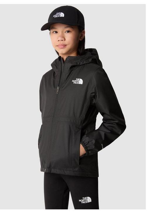 front image of the-north-face-girls-warm-storm-rain-jacket-black