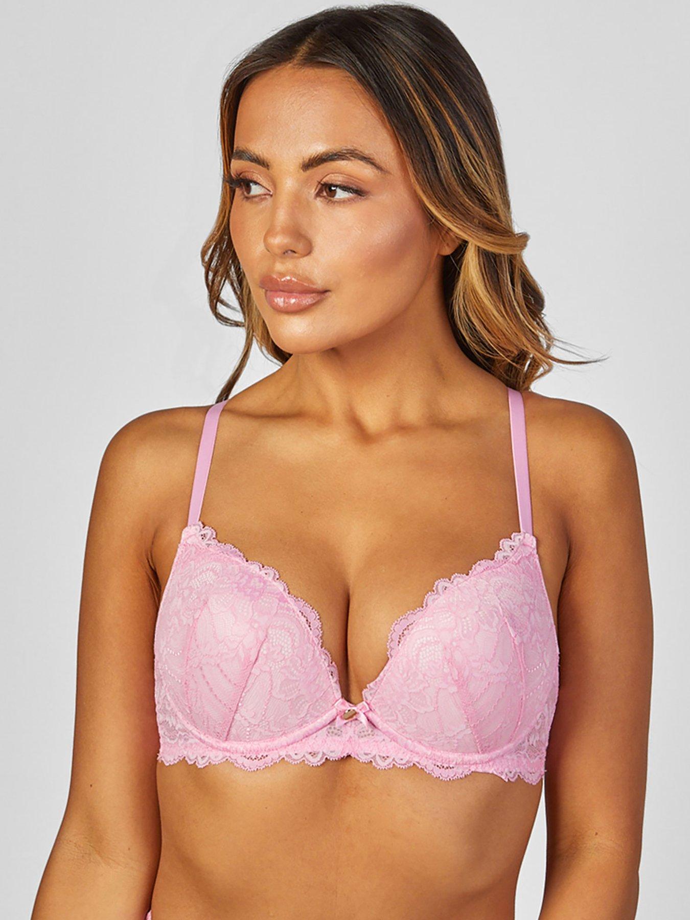 Ann Summers Beloved non padded lace longline plunge bra in pink and purple