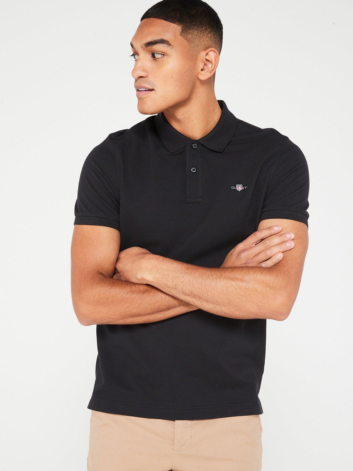  image of gant-shield-short-sleeve-pique-polo-top-black