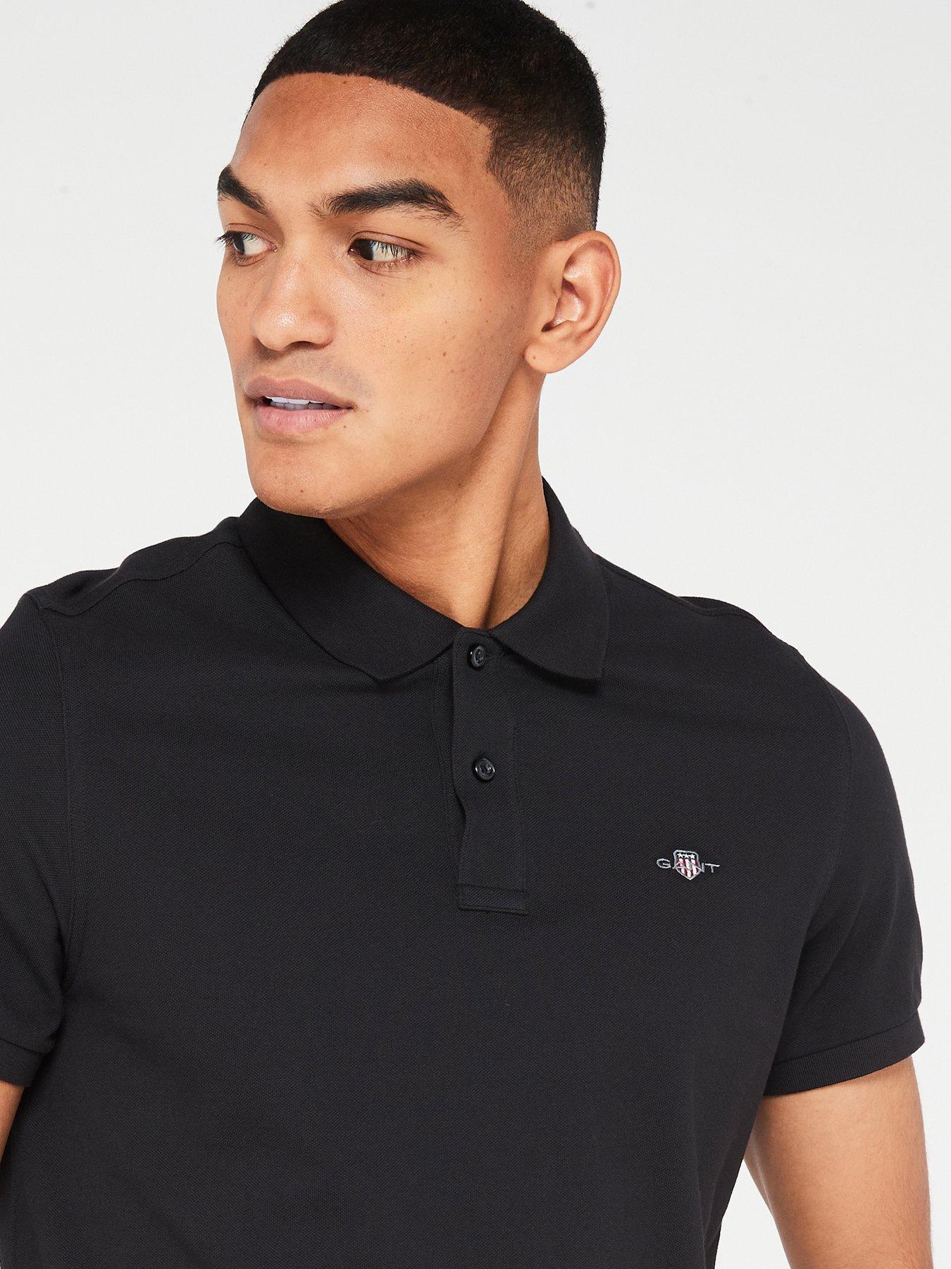  image of gant-shield-short-sleeve-pique-polo-top-black