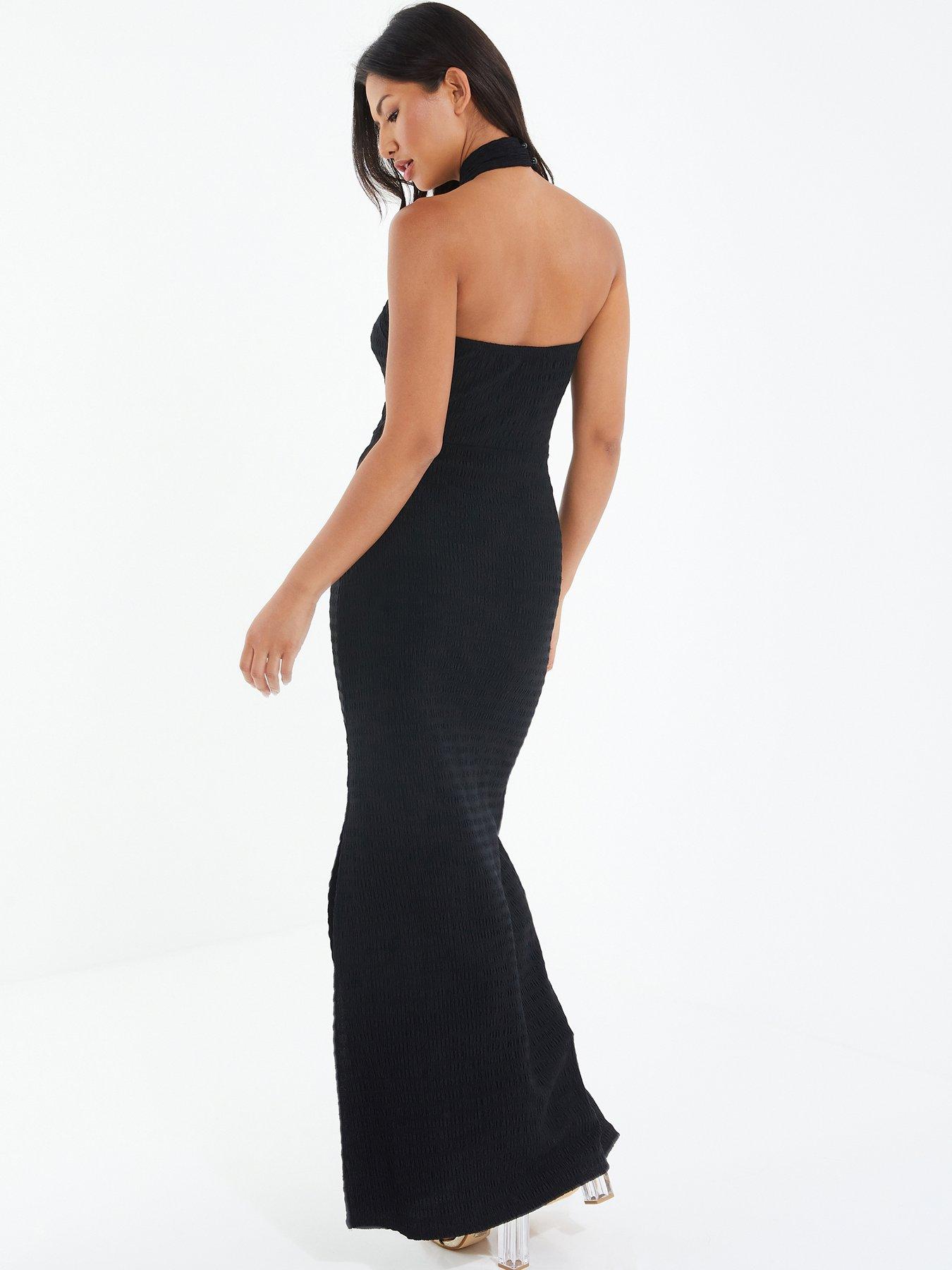 Black Halterneck Textured Maxi Dress