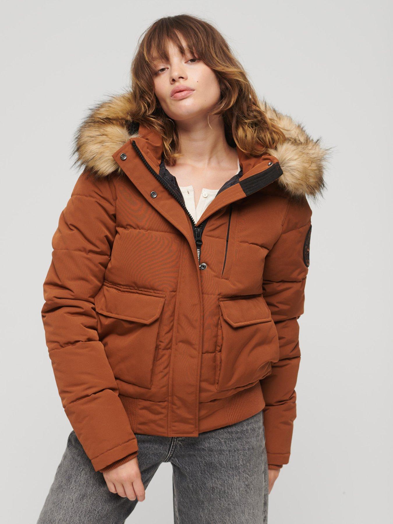 Superdry Train Longline Padded Jacket-Brown - Tops - Women