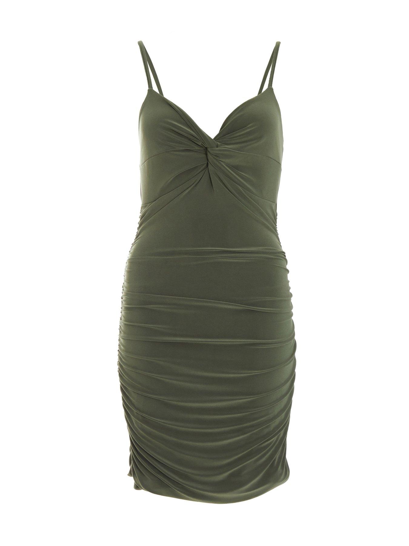  image of quiz-khaki-knot-front-mini-dress