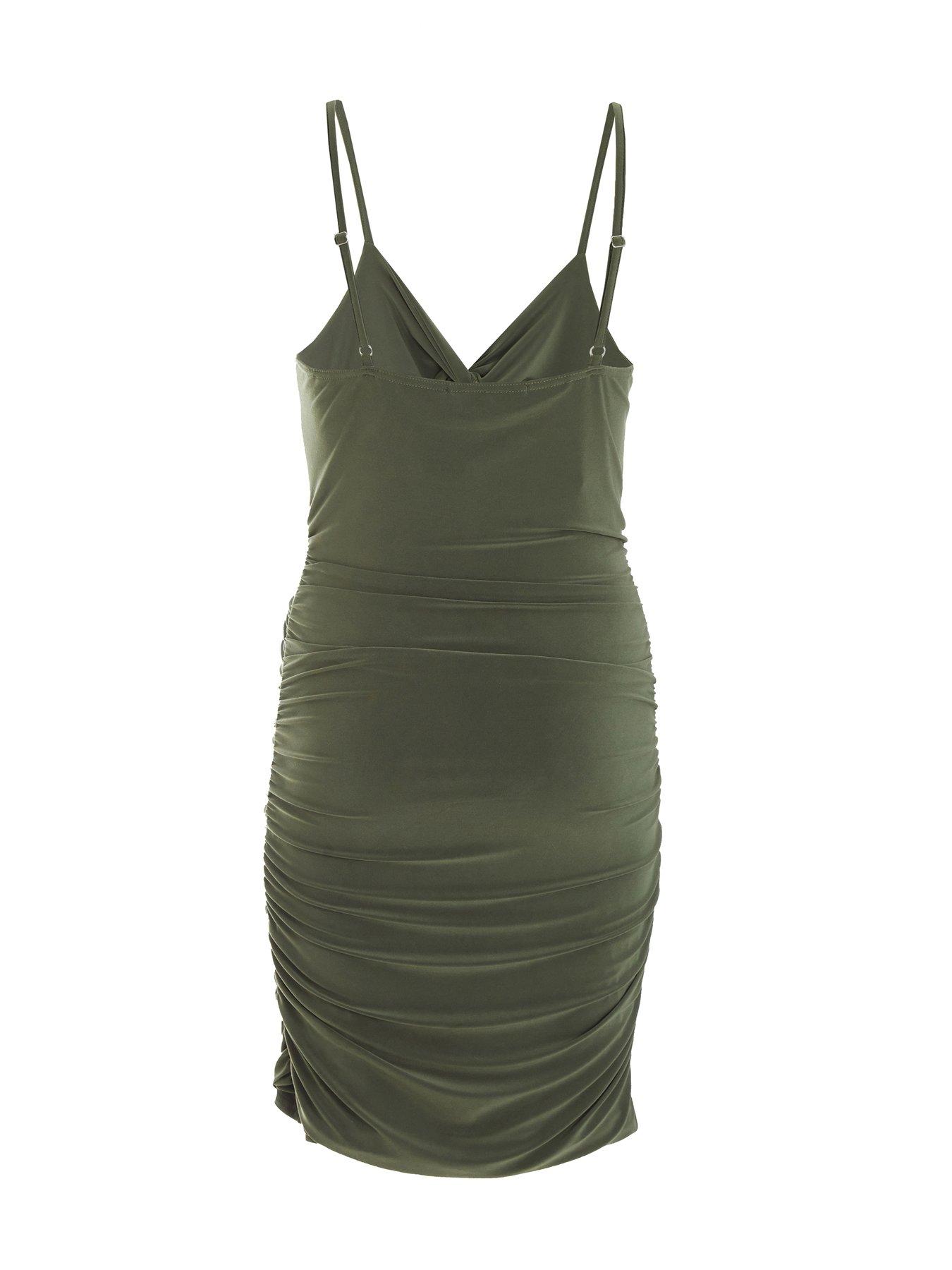  image of quiz-khaki-knot-front-mini-dress