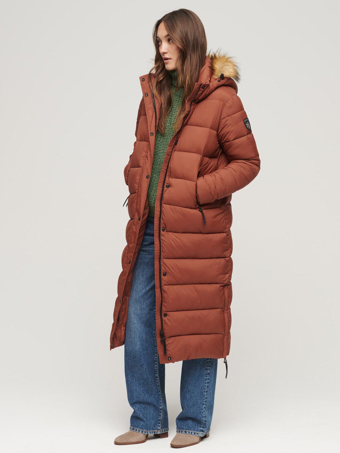 Superdry Faux Fur Lined Longline Afghan Coat - Women's Womens Jackets