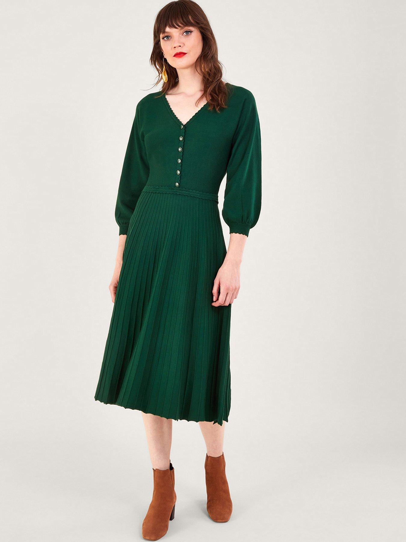 V Neck Midi Dress Green