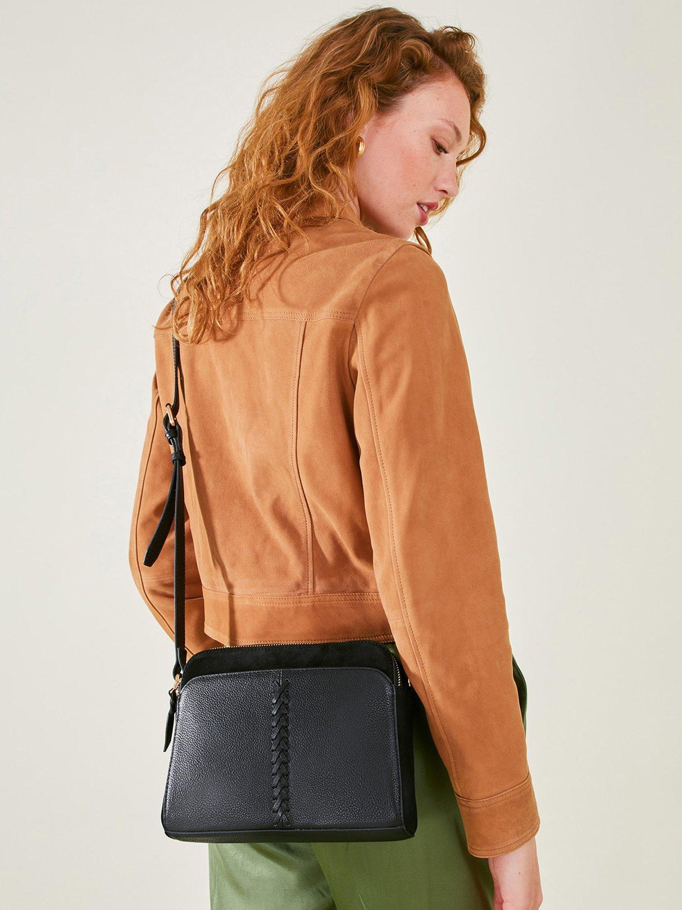 Accessorize Leather Double Zip CrossBody Bag