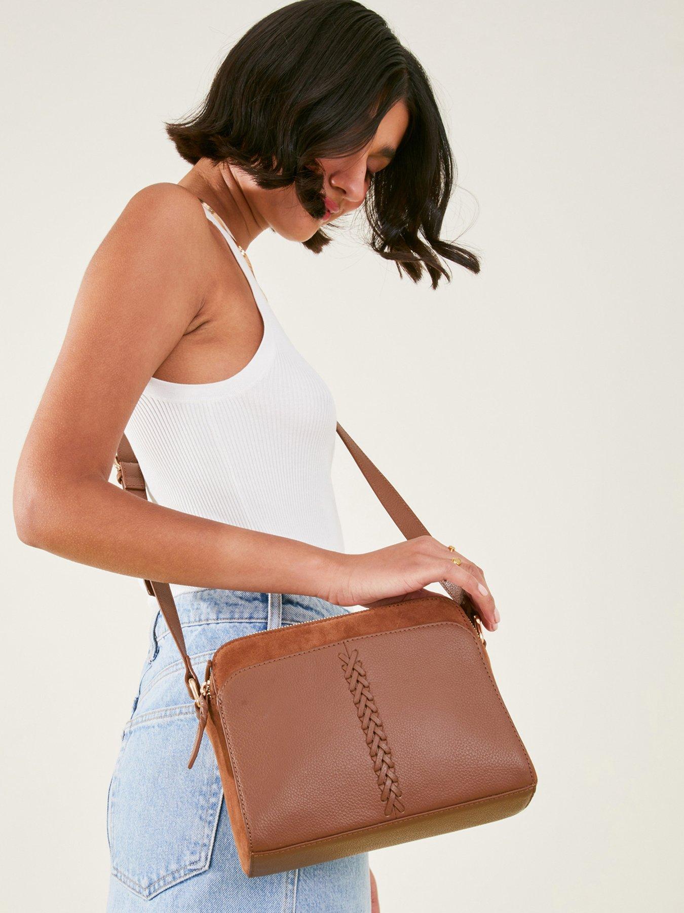 Accessorize Leather Double Zip CrossBody Bag