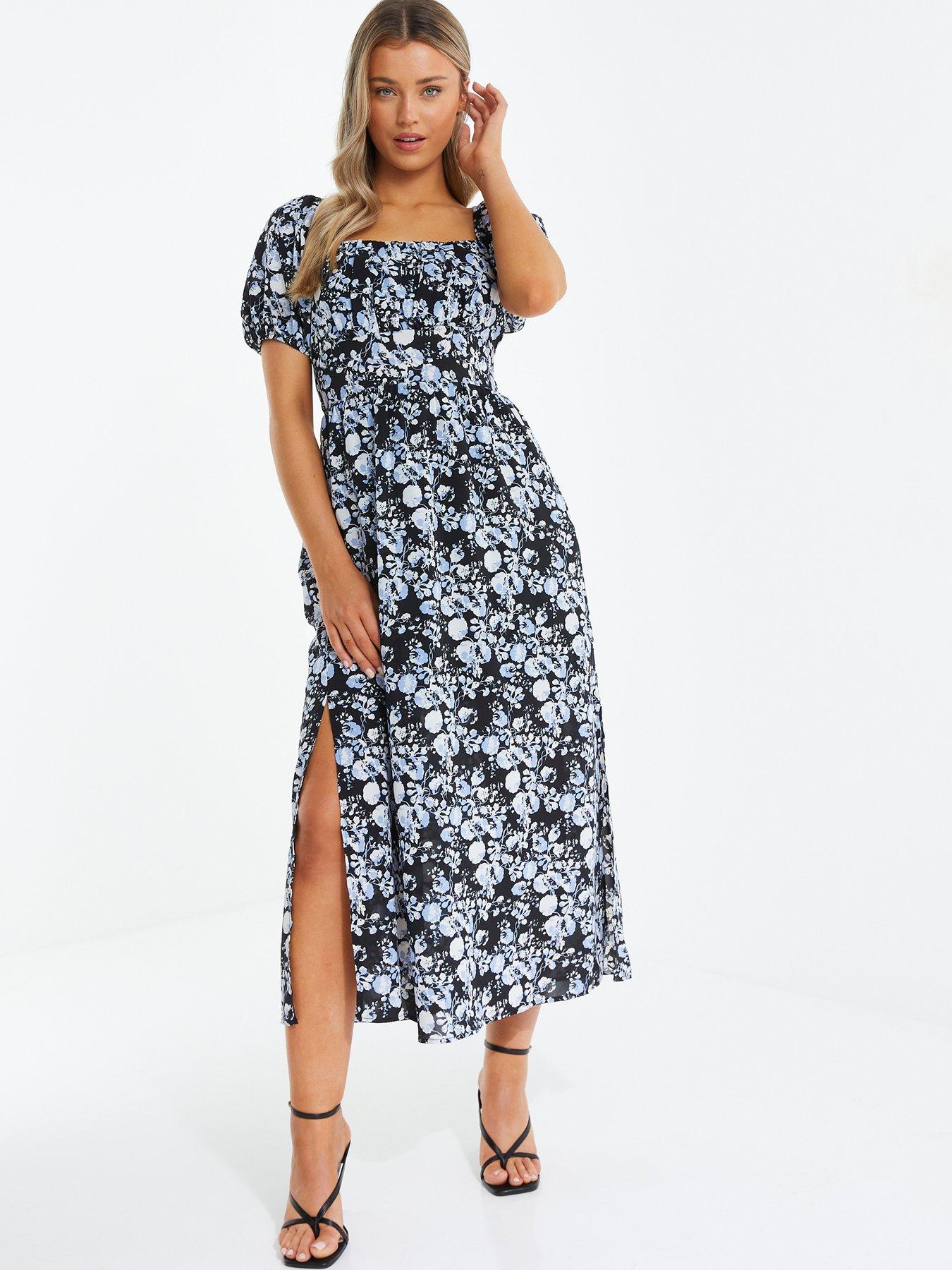 Black Rose Print Flutter Sleeve Midaxi Dress