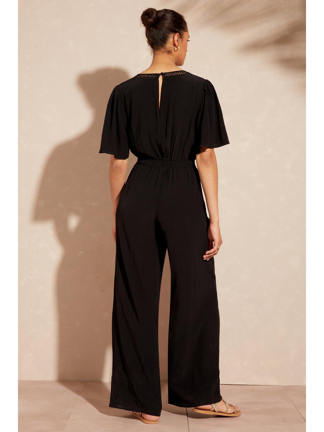 Love & Roses Black Lace Detail Jumpsuit Black