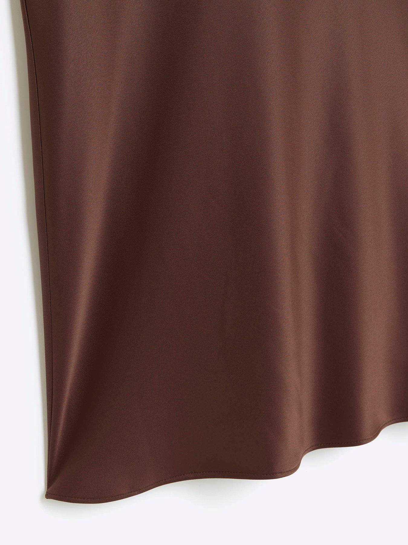  image of river-island-bias-satin-midi-skirt-brown