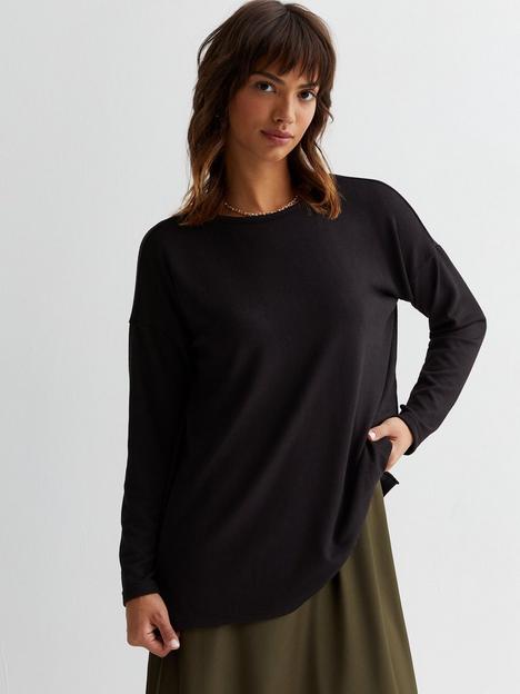 new-look-black-fine-knit-long-sleeve-longline-t-shirt