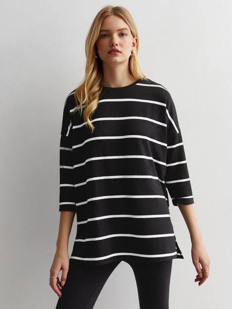 new-look-black-stripe-fine-knit-34-sleeve-top