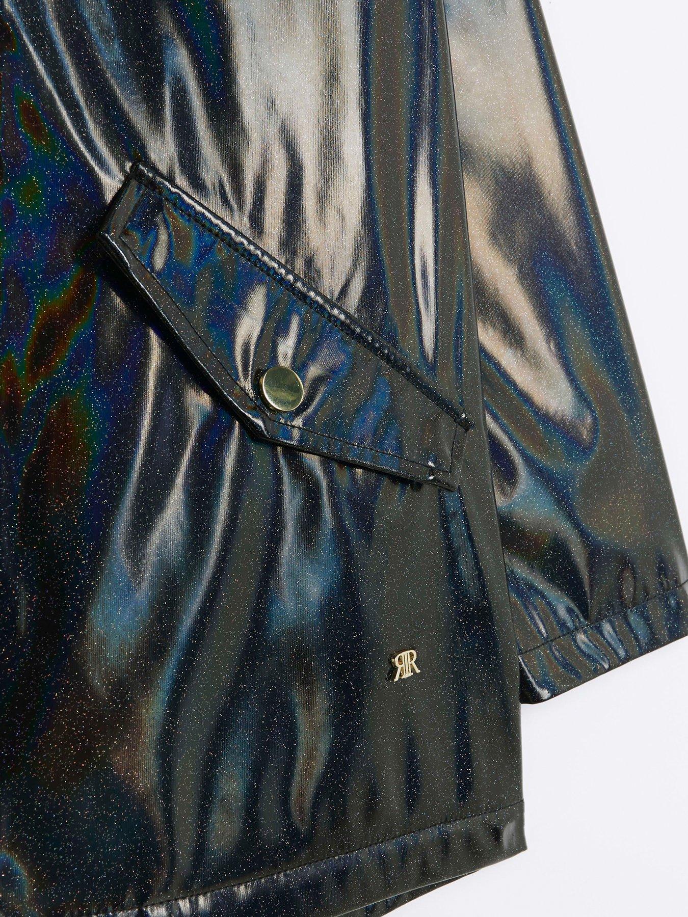 Image 3 of 4 of River Island Girls Glitter Hooded Raincoat - Black