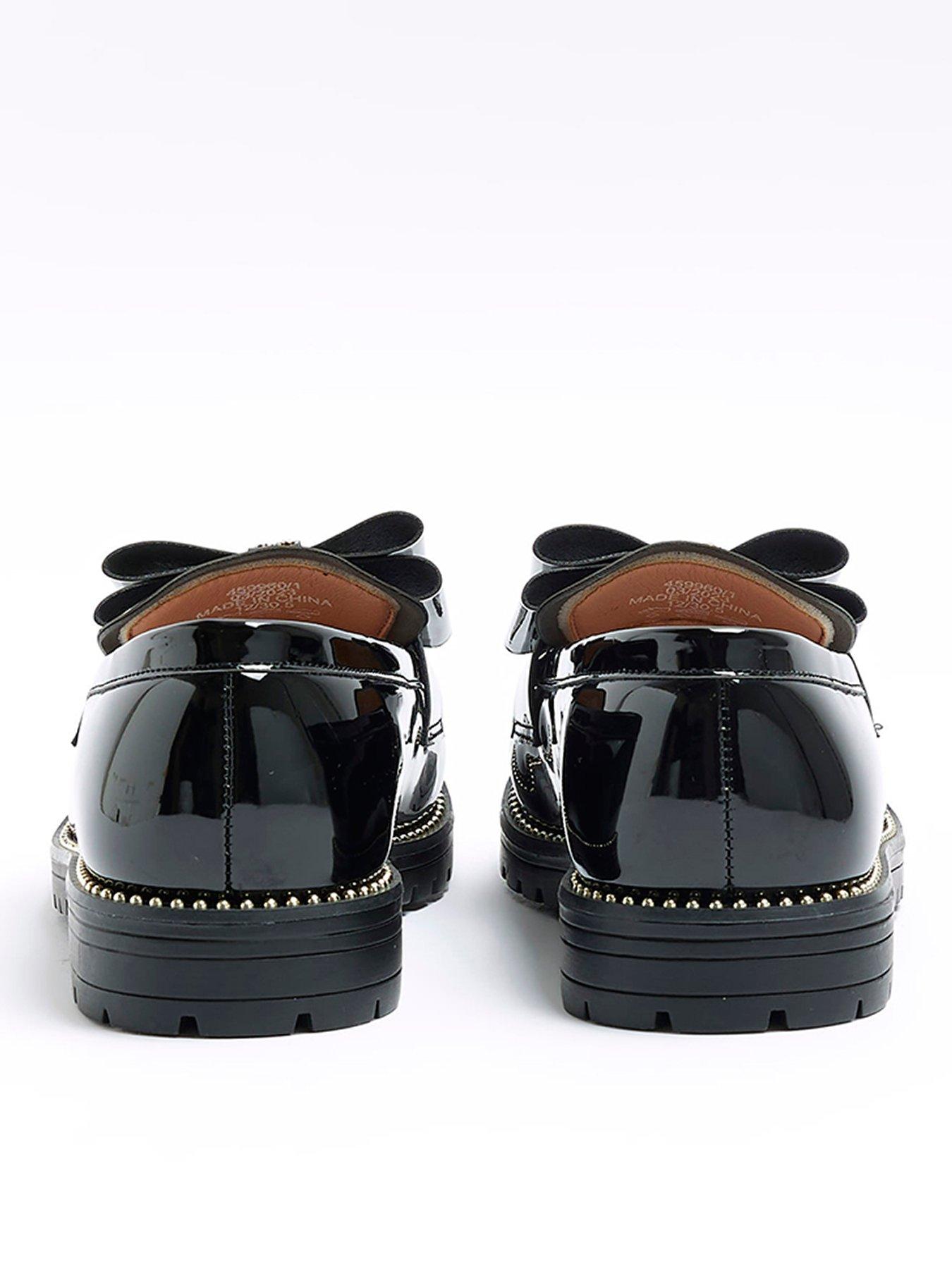 Girls Bow Chunky Loafers Black